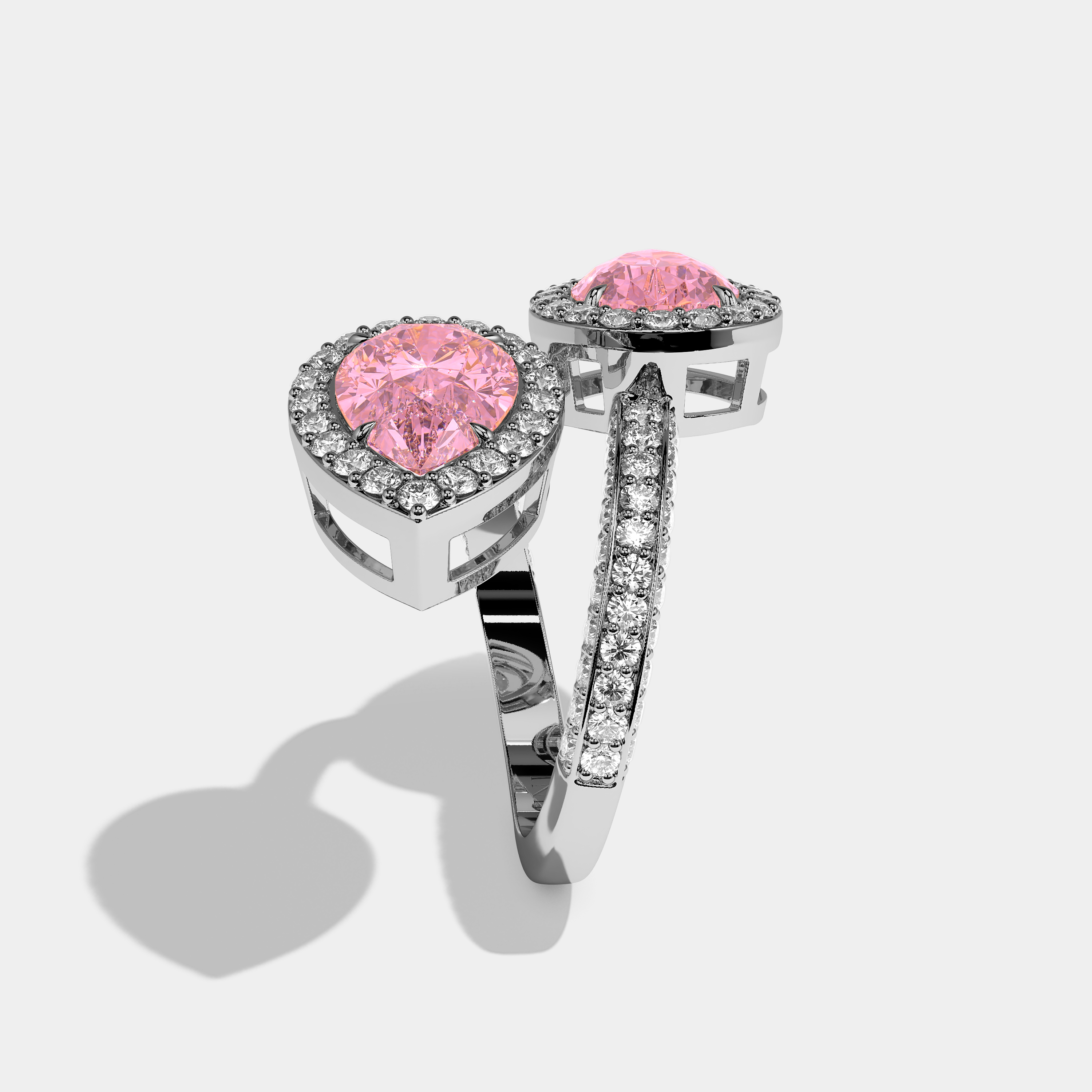 Side View – Kurbãni Durjini Florence Diamond Twin Pink Pear Cut Halo Engagement Ring White Gold