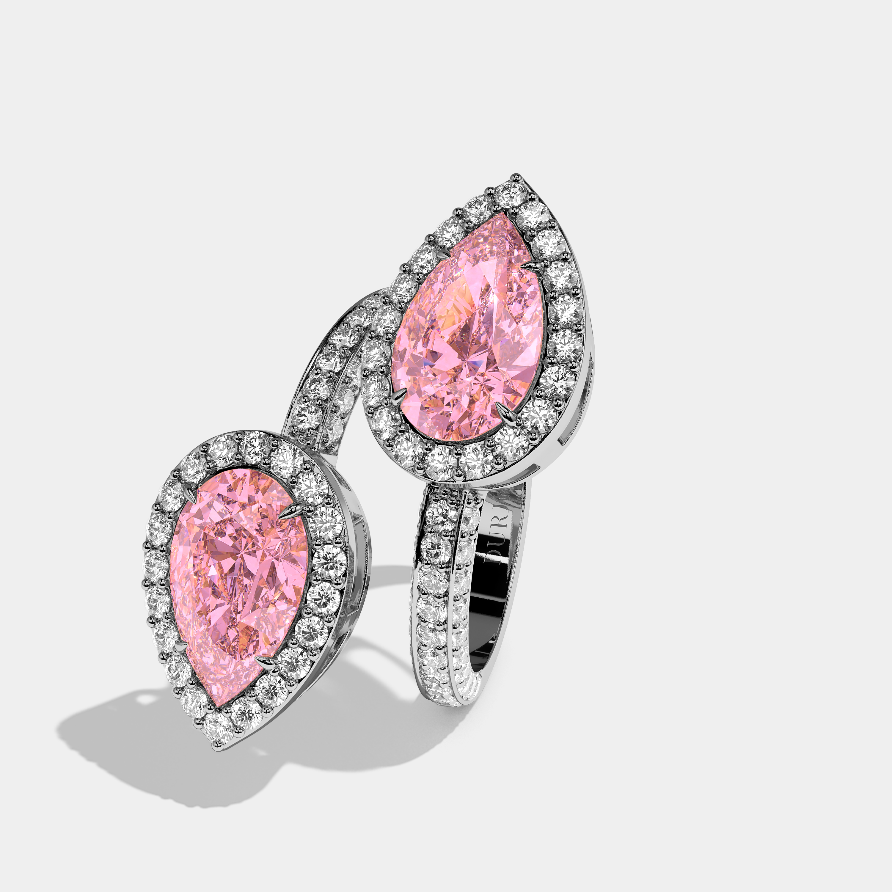 Left View – Kurbãni Durjini Florence Diamond Twin Pink Pear Cut Halo Engagement Ring White Gold