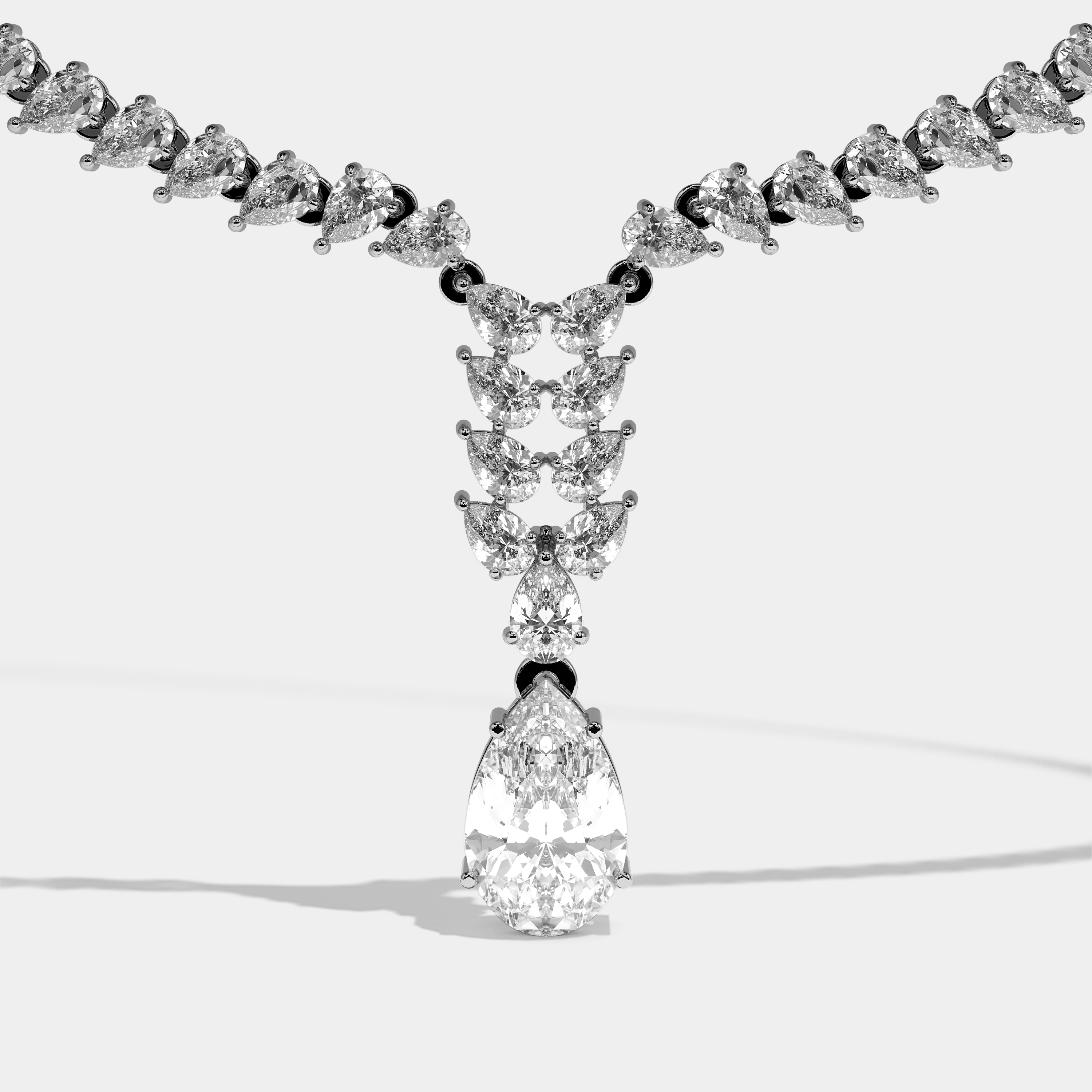 Catherine Diamond Twin Pear Cut Halo Necklace 18K White Gold 80.00ct