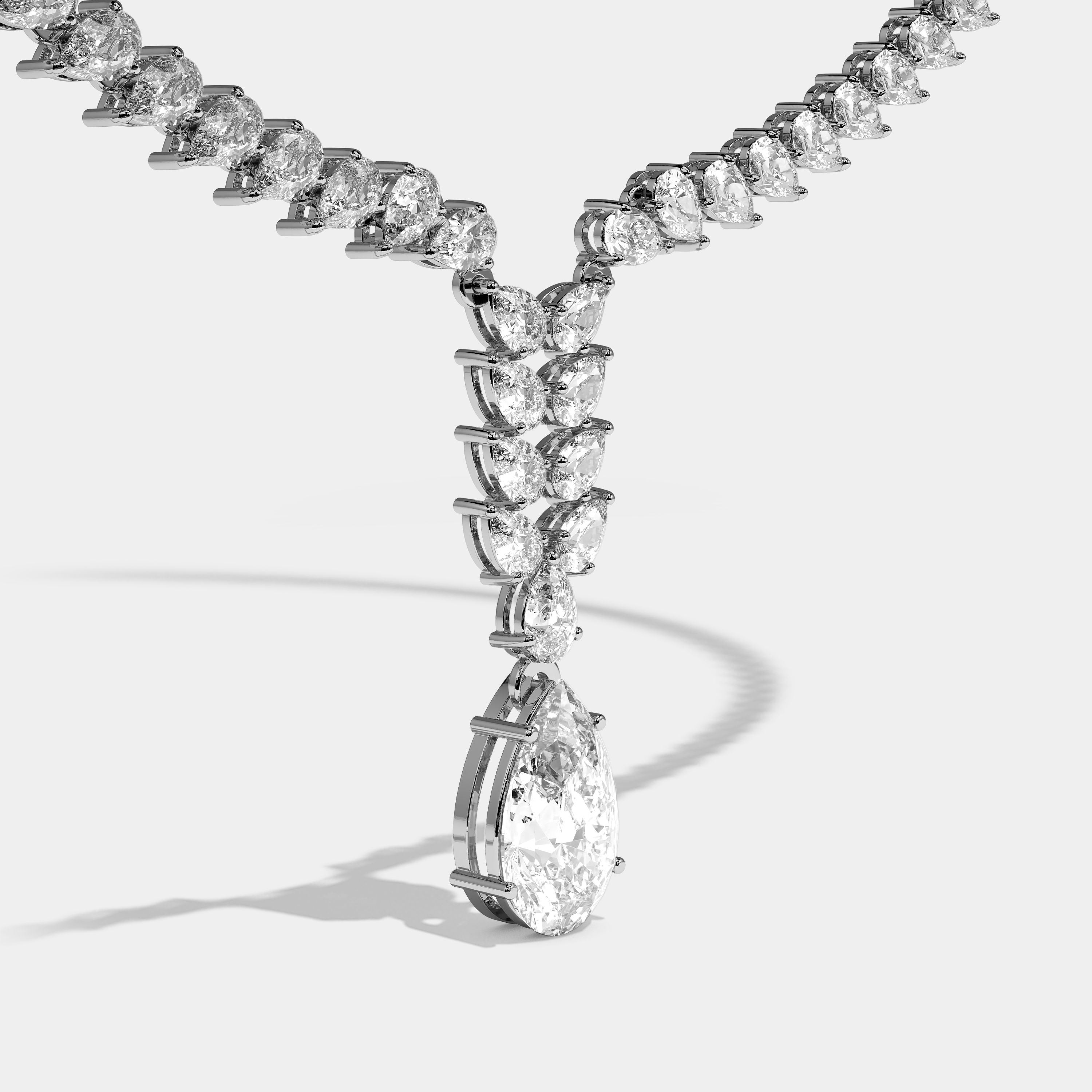 Catherine Diamond Twin Pear Cut Halo Necklace 18K White Gold 80.00ct