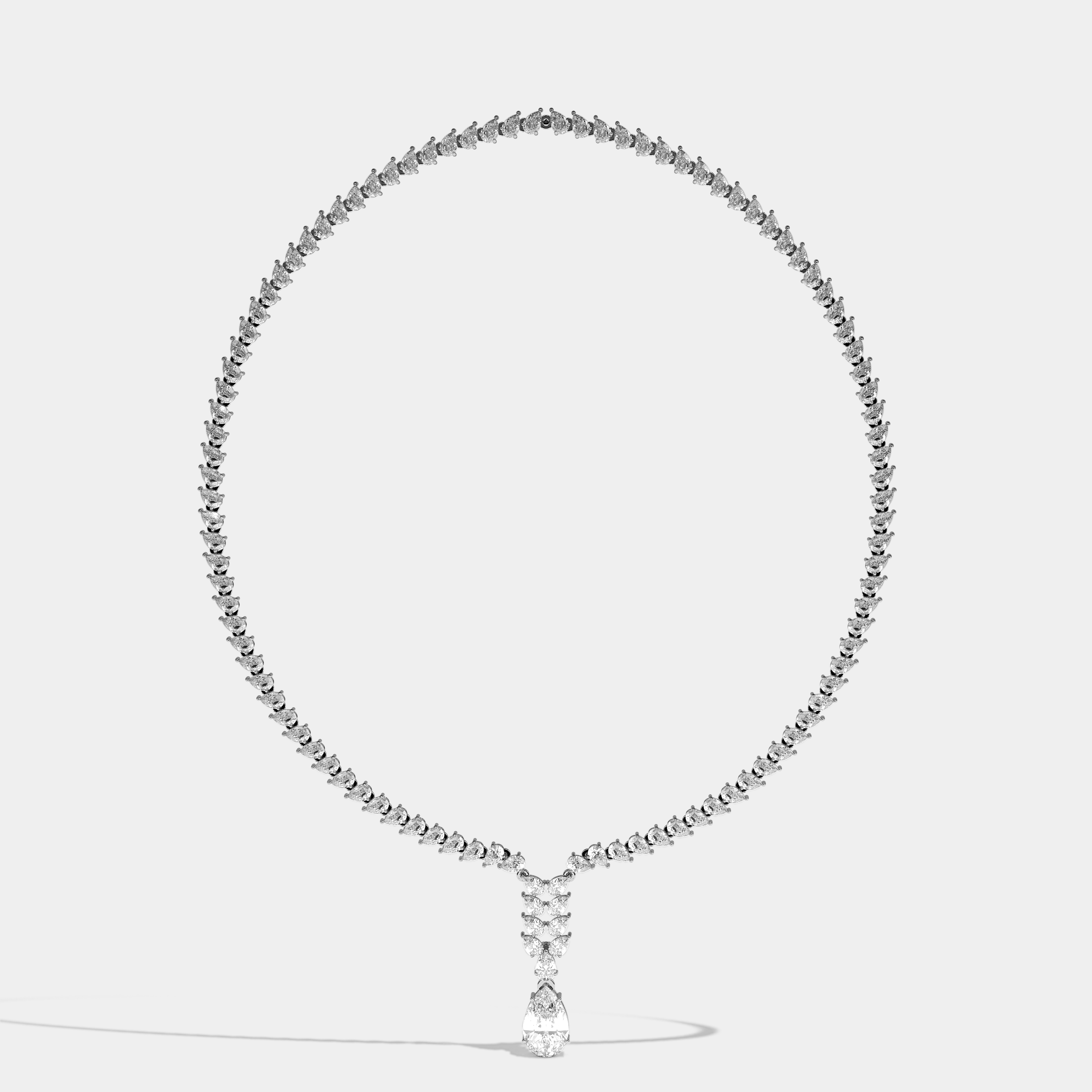 Catherine Diamond Twin Pear Cut Halo Necklace 18K White Gold 80.00ct