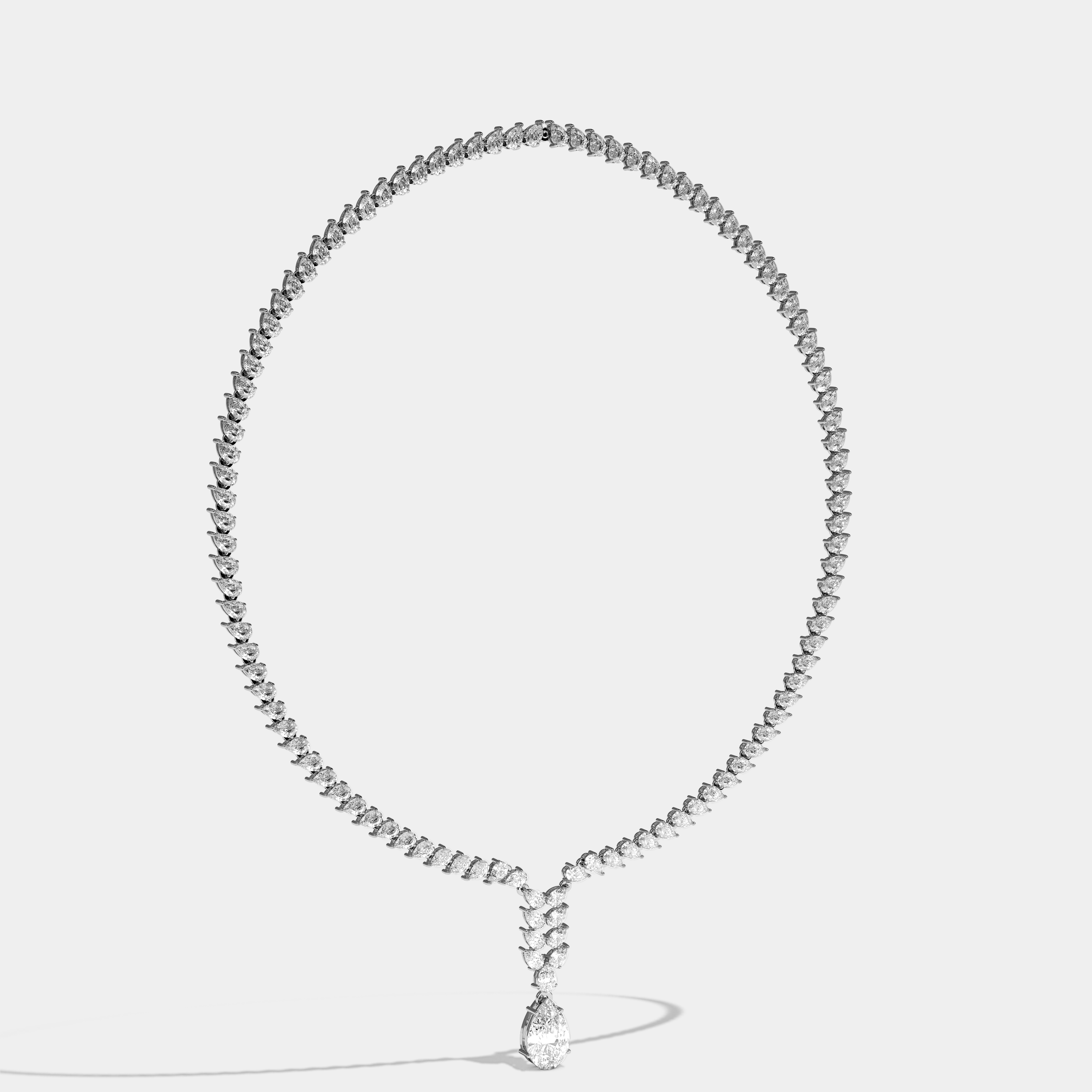 Catherine Diamond Twin Pear Cut Halo Necklace 18K White Gold 80.00ct