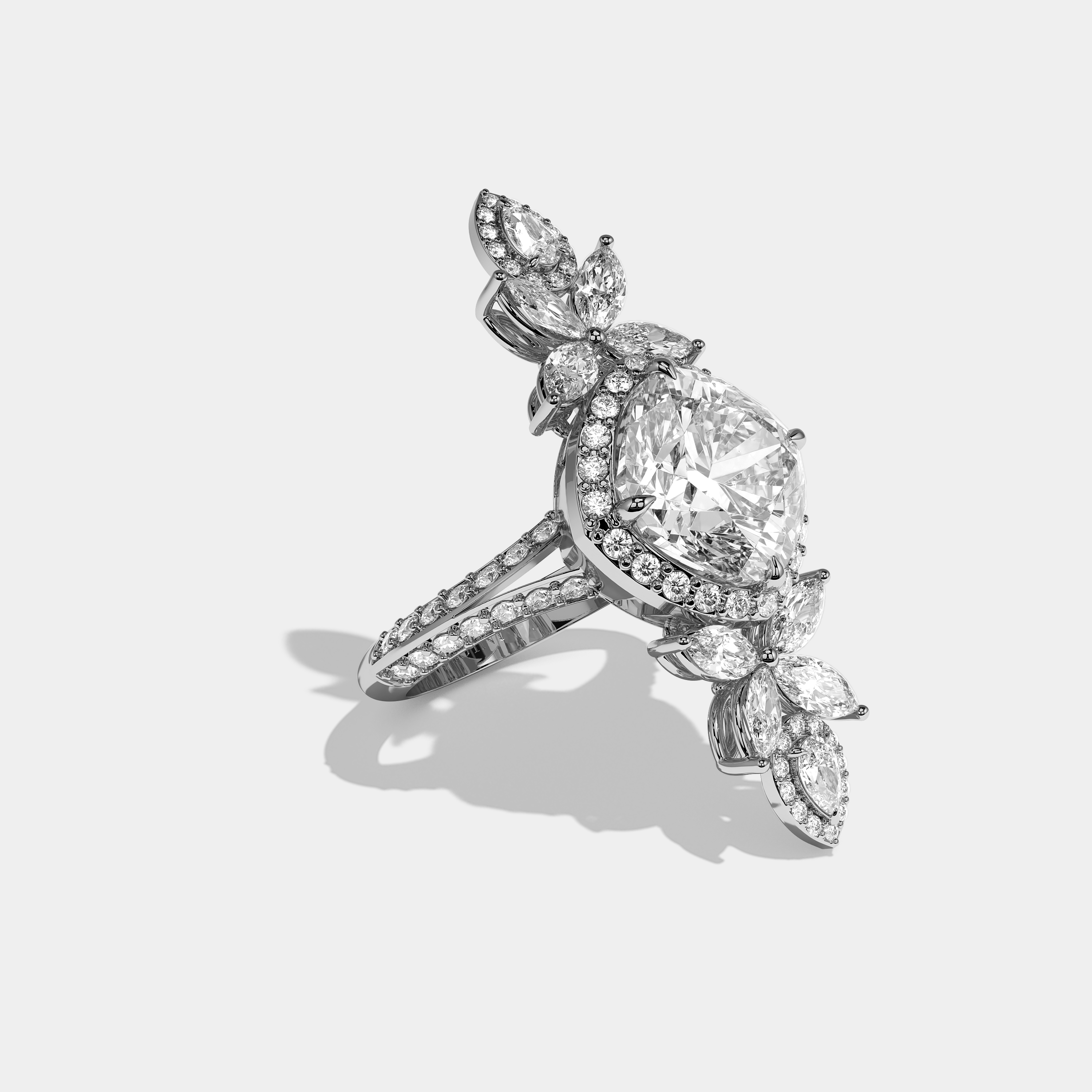 Agnes Diamond Cushion Cut Halo Engagement Ring 18K White Gold 25.00ct
