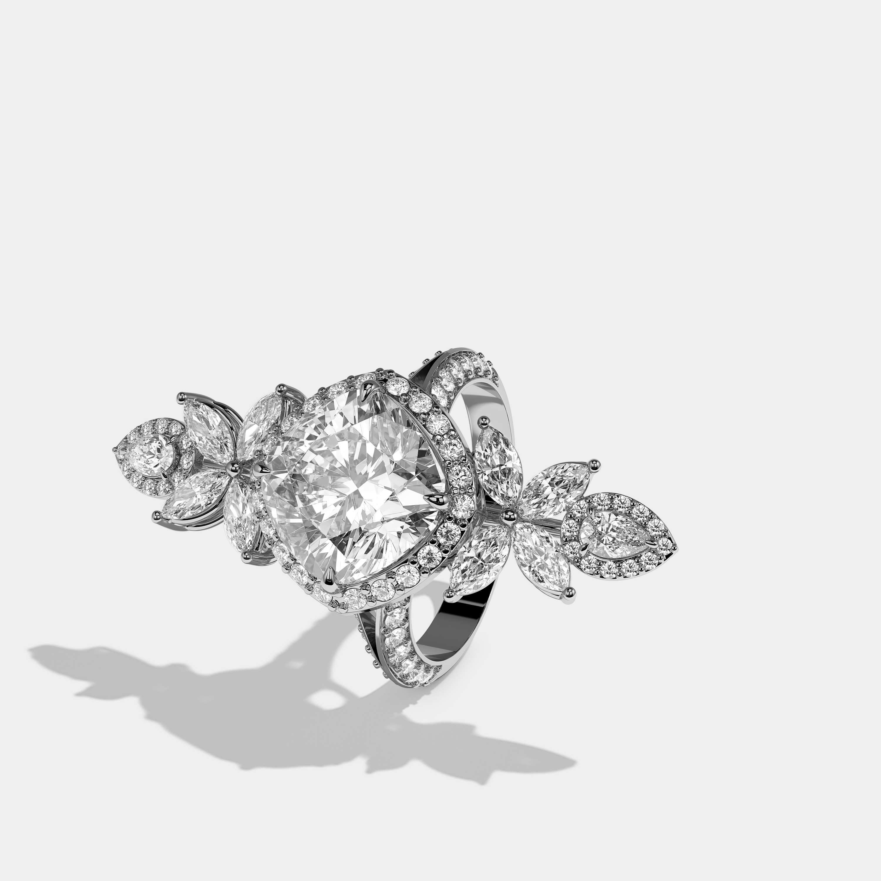 Agnes Diamond Cushion Cut Halo Engagement Ring 18K White Gold 25.00ct