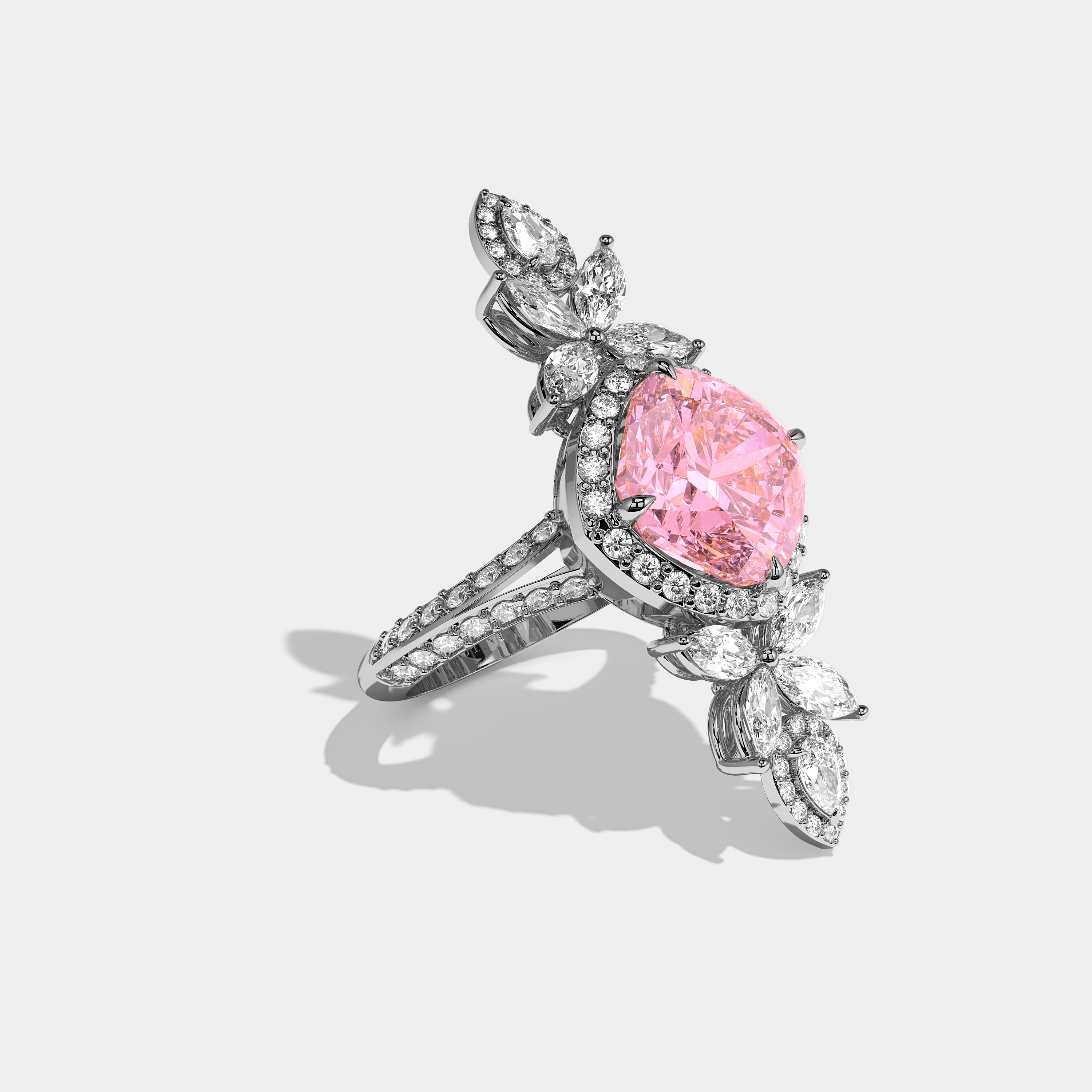 Right View – Kurbãni Durjini Pauline Diamond Pink Cushion Cut Halo Engagement Ring White Gold