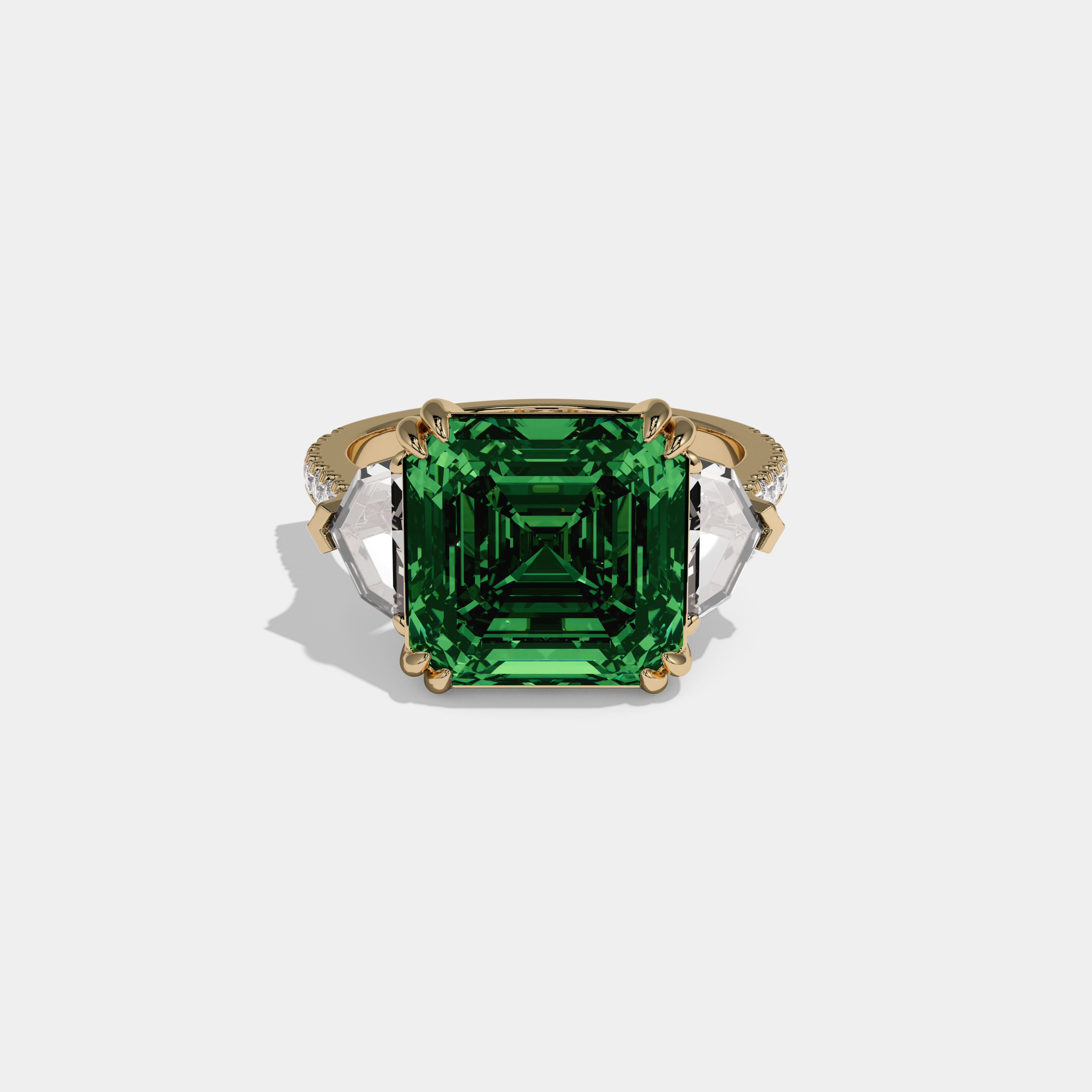 Maud Fancy Dark Green Asscher Cut Diamond Band With Pentagon Sides Engagement Ring 8ct 18K Yellow Gold