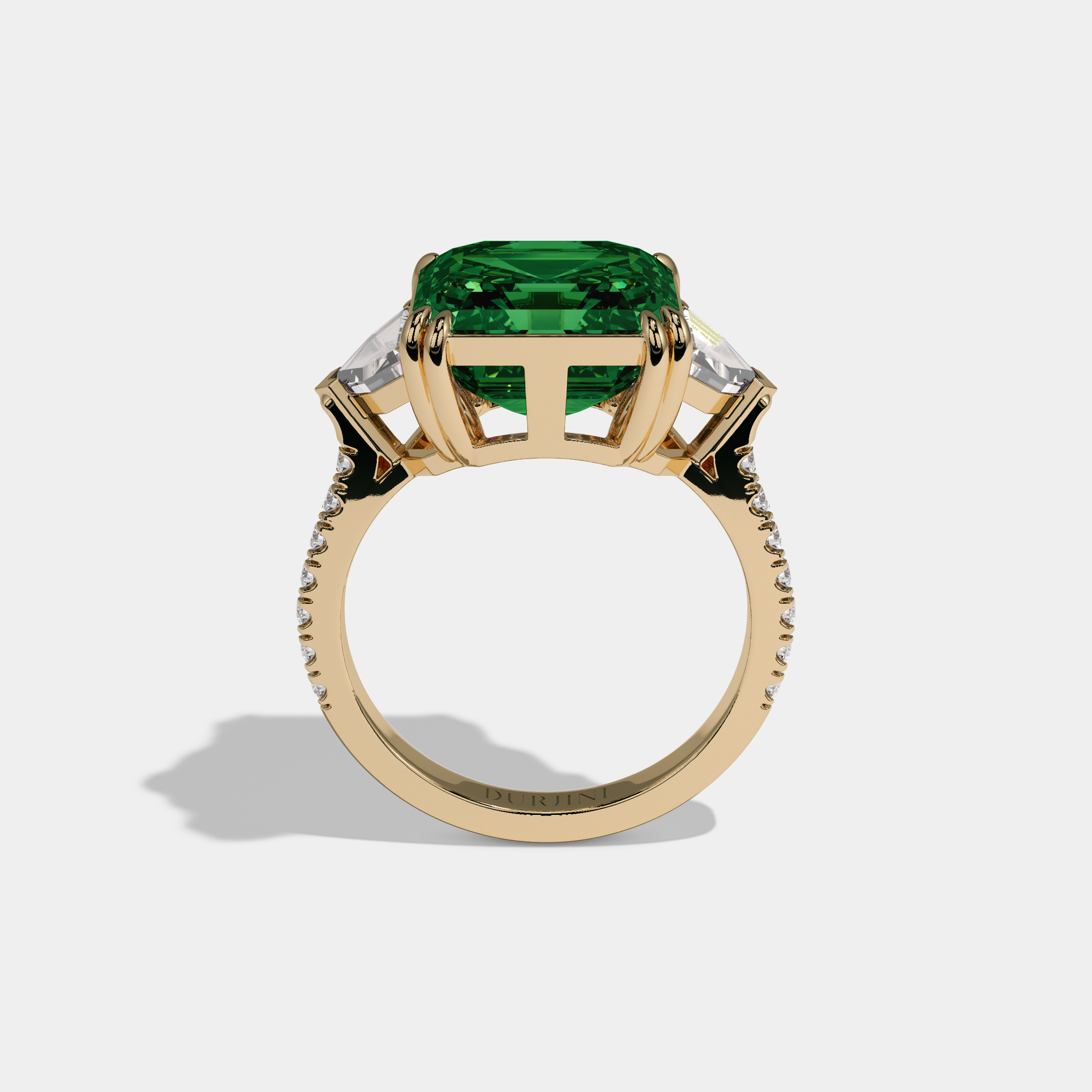 Maud Fancy Dark Green Asscher Cut Diamond Band With Pentagon Sides Engagement Ring 8ct 18K Yellow Gold