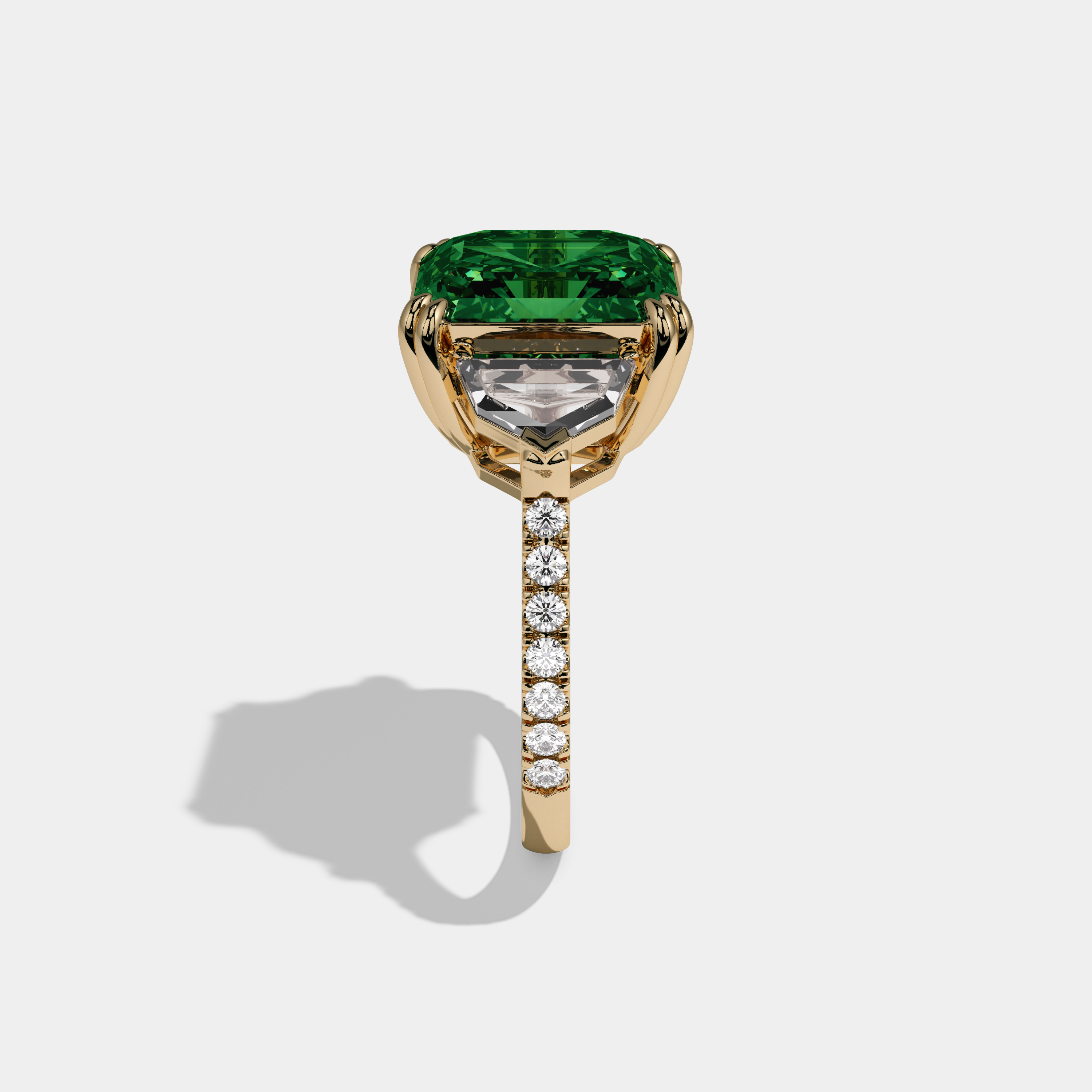 Maud Fancy Dark Green Asscher Cut Diamond Band With Pentagon Sides Engagement Ring 8ct 18K Yellow Gold