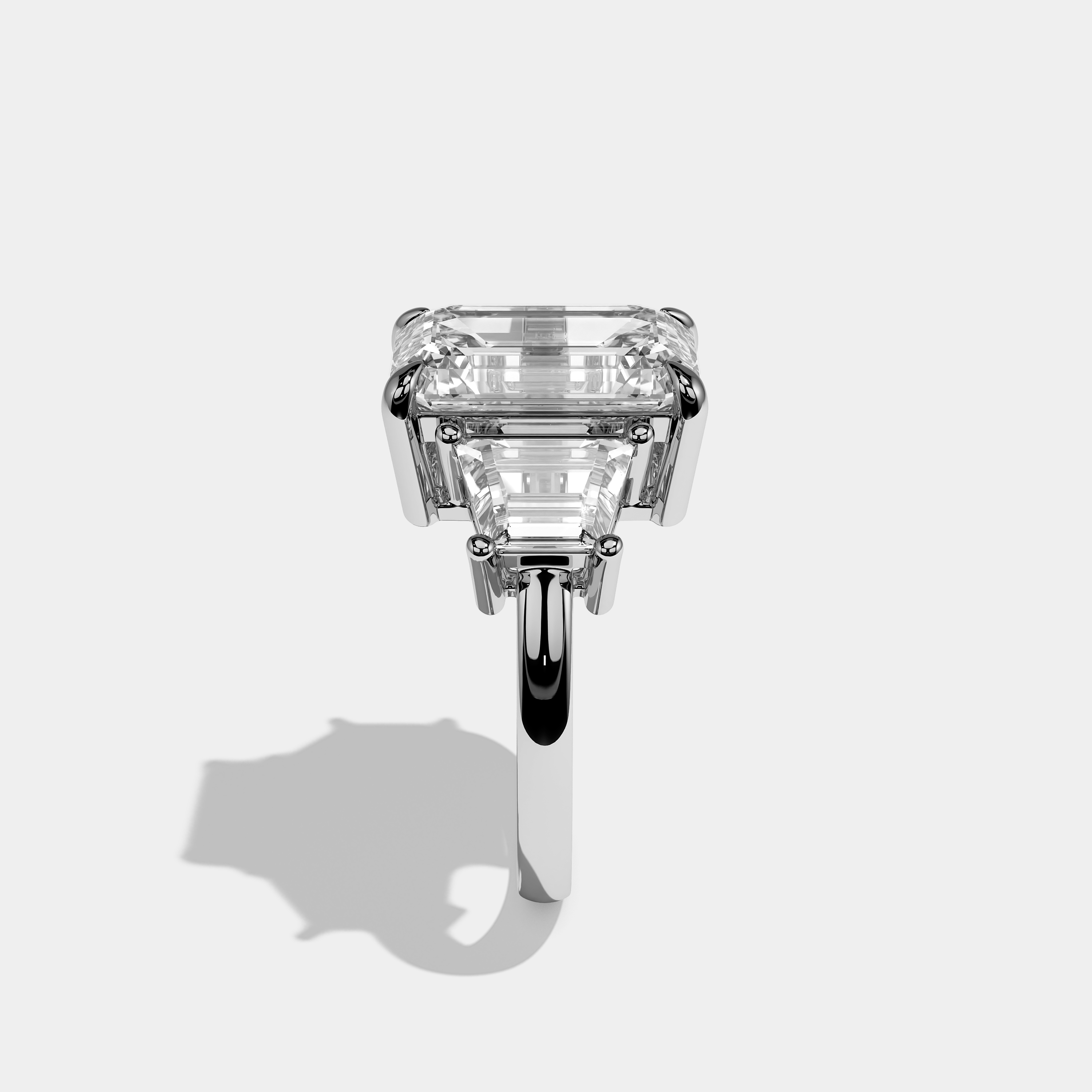 Side View – Kurbãni Durjini Isabelle Diamond Emerald Cut Halo Engagement Ring White Gold