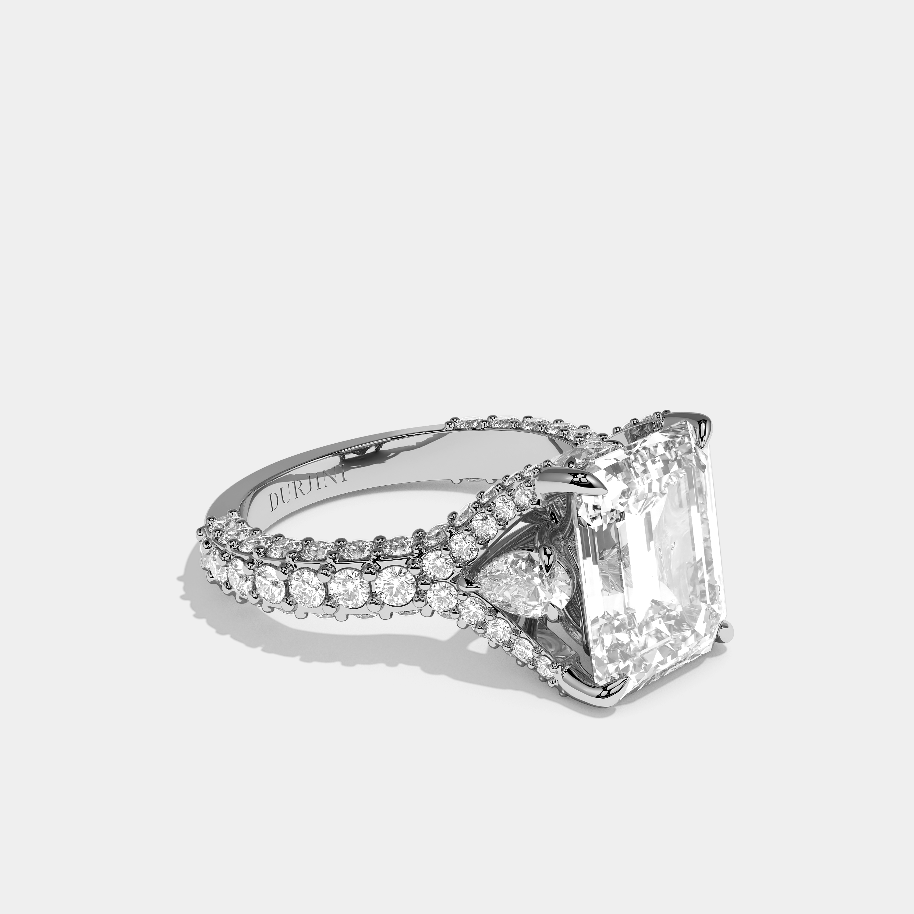 Right View – Kurbãni Durjini Charlotte Diamond Emerald Cut Halo Engagement Ring White Gold