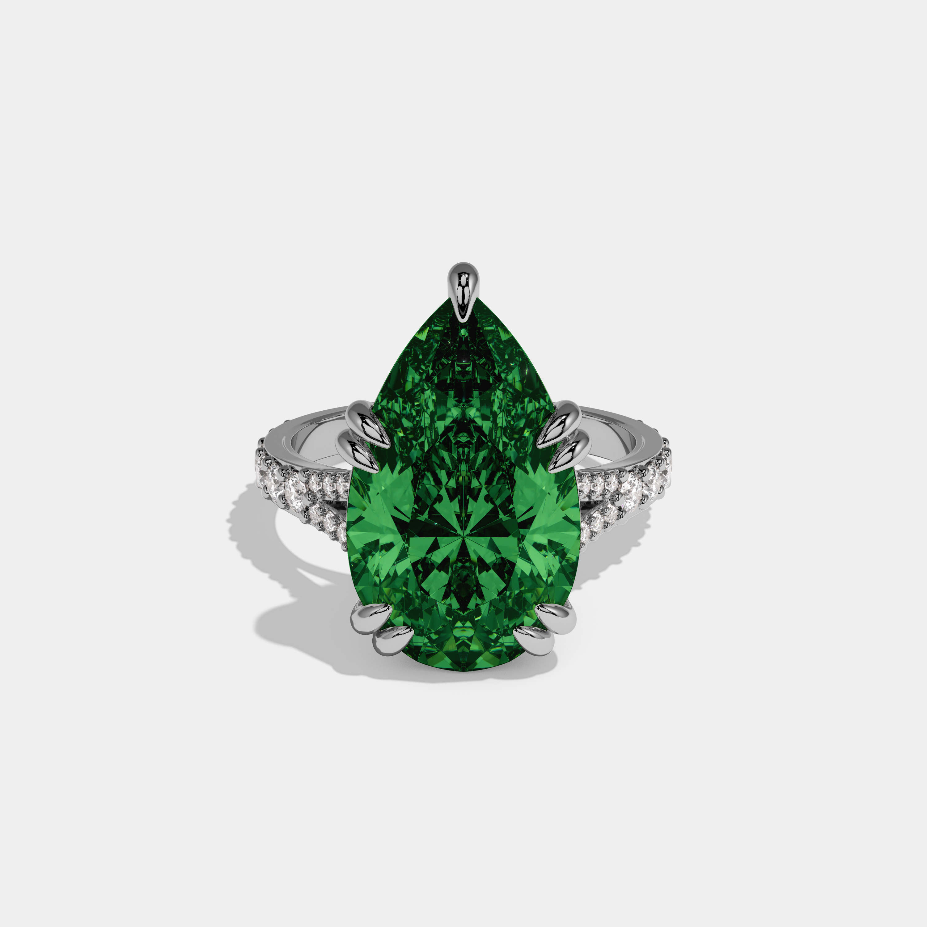 Helena Fancy Dark Green Pear Brilliant Cut Diamond Band Engagement Ring 8ct 18K White Gold