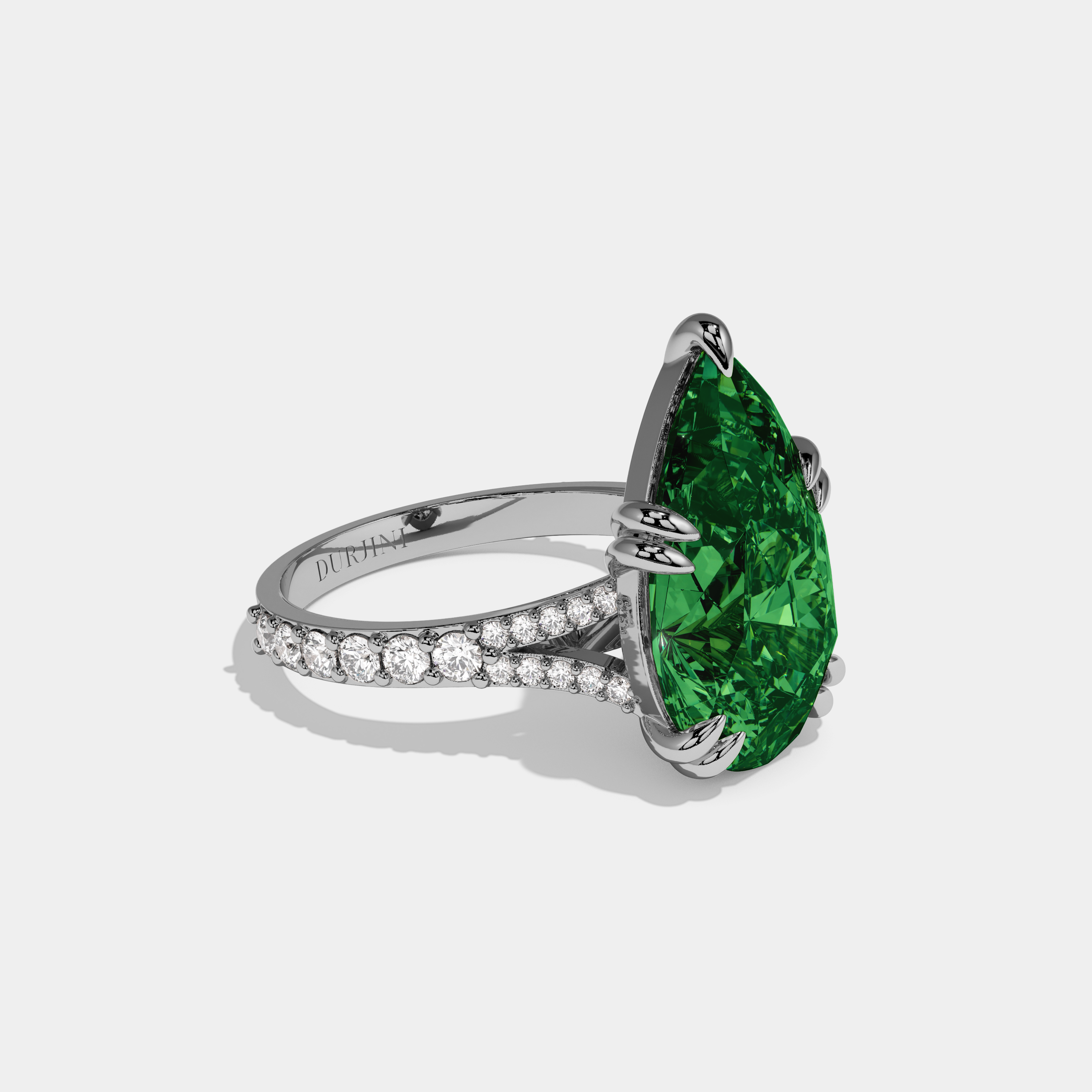 Helena Fancy Dark Green Pear Brilliant Cut Diamond Band Engagement Ring 8ct 18K White Gold