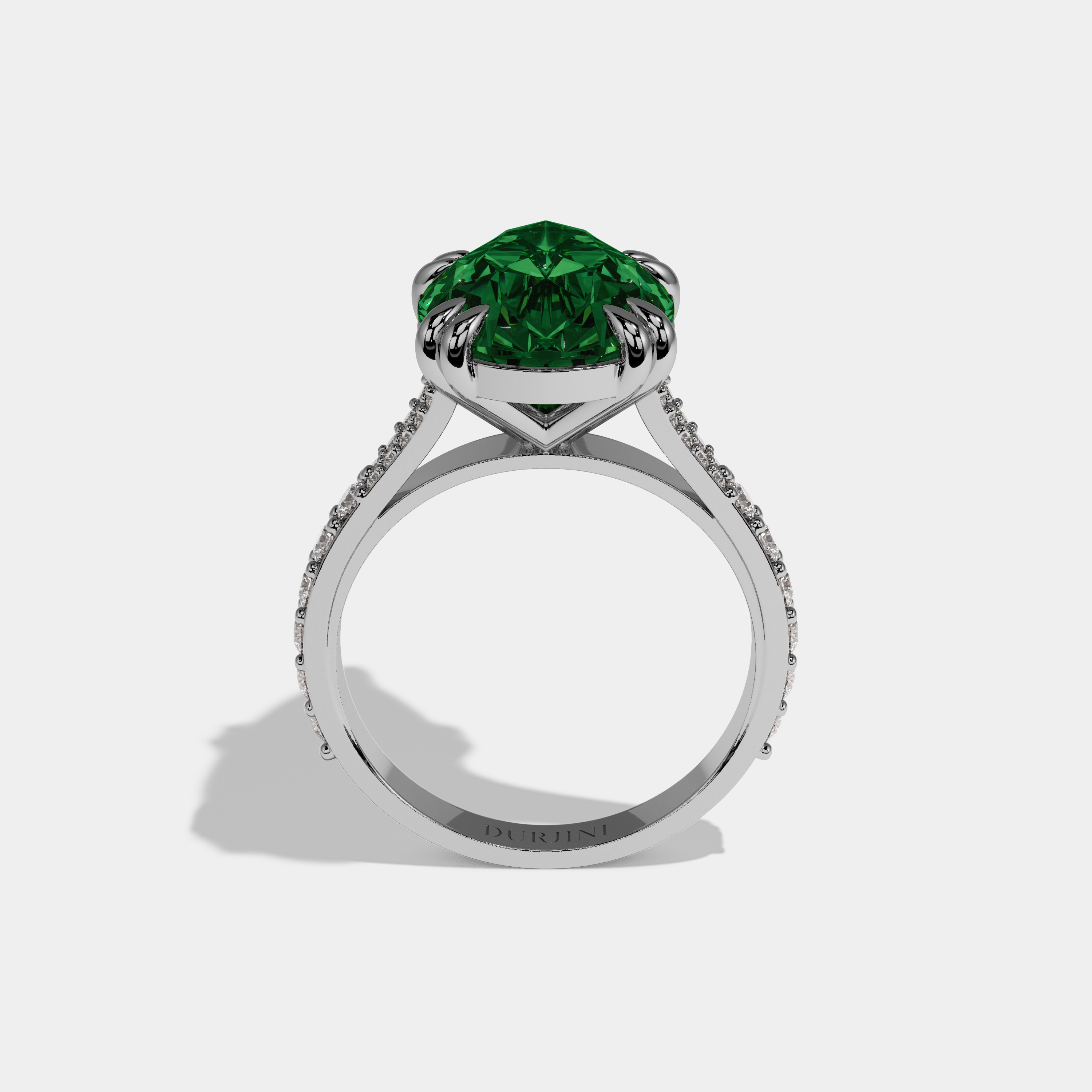 Helena Fancy Dark Green Pear Brilliant Cut Diamond Band Engagement Ring 8ct 18K White Gold