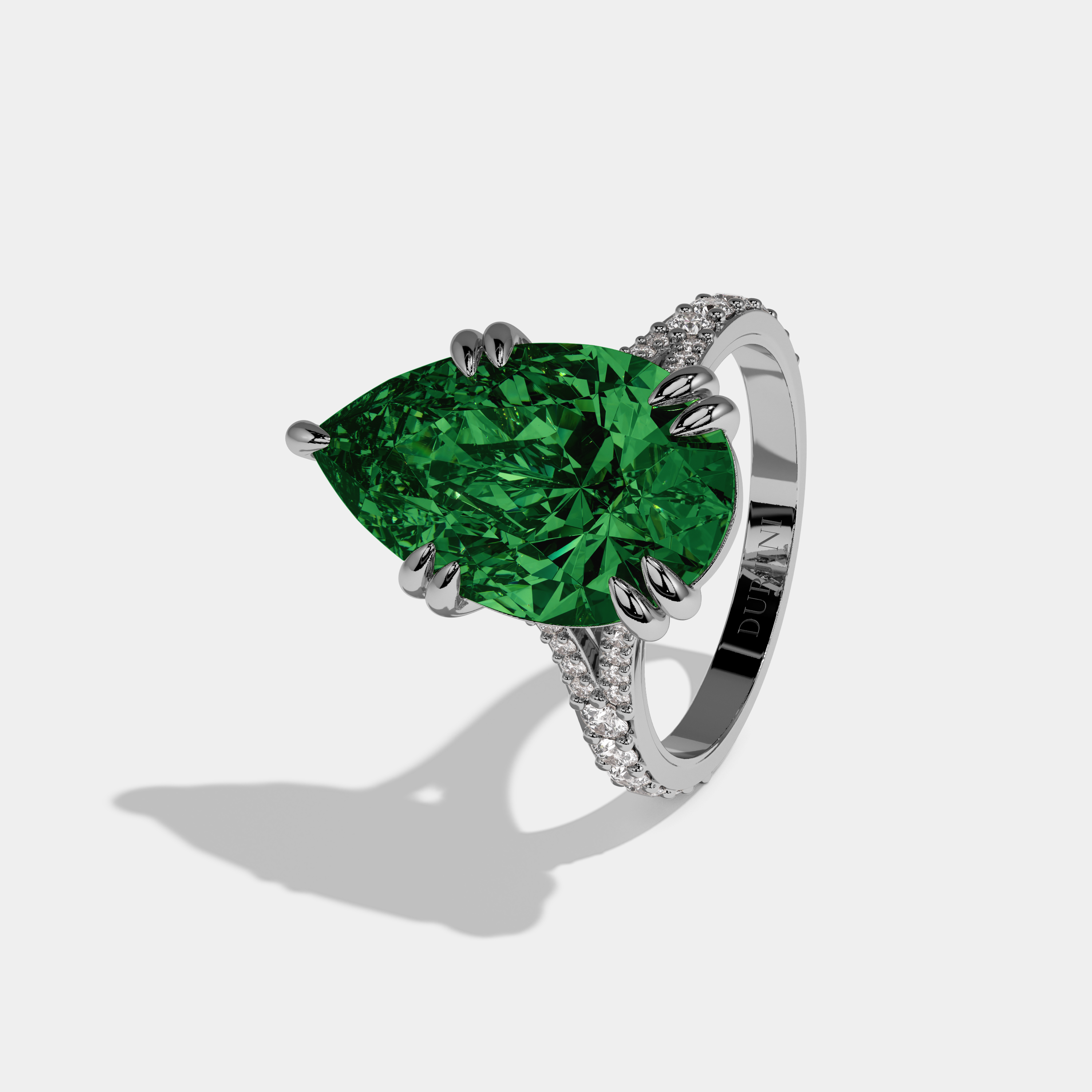 Helena Fancy Dark Green Pear Brilliant Cut Diamond Band Engagement Ring 8ct 18K White Gold