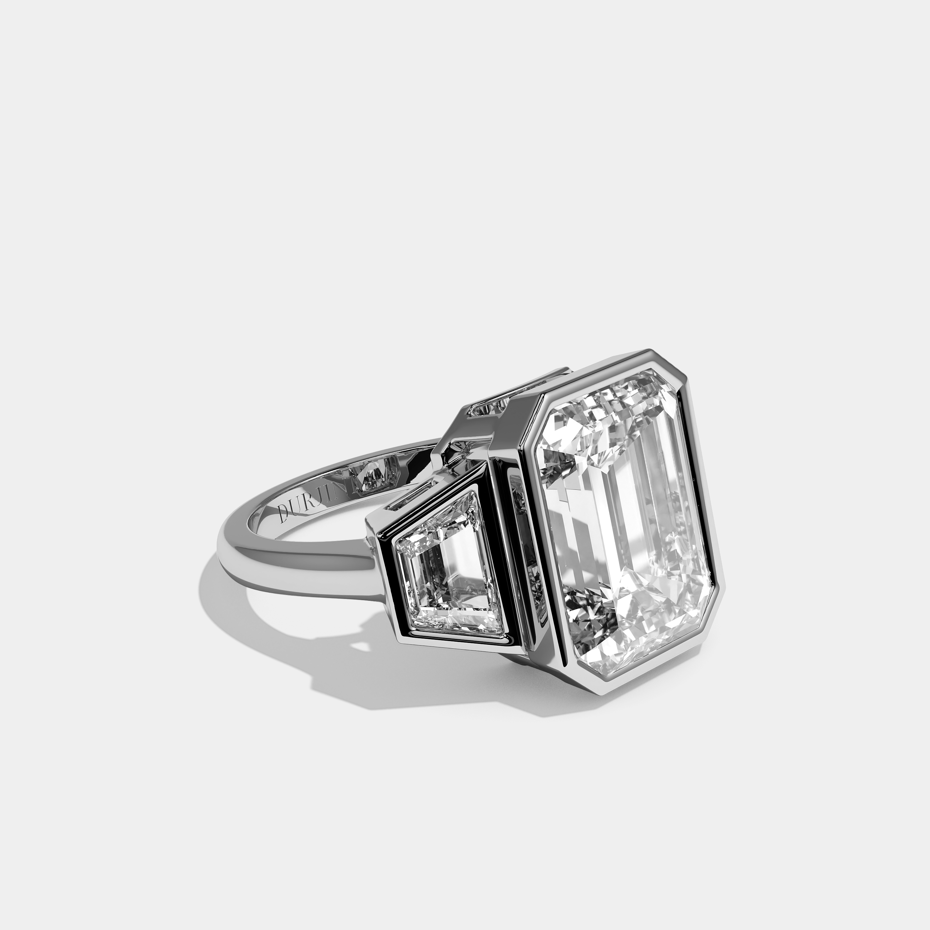 Right View – Kurbãni Durjini Sophie Diamond Emerald Cut Bezel Engagement Ring White Gold