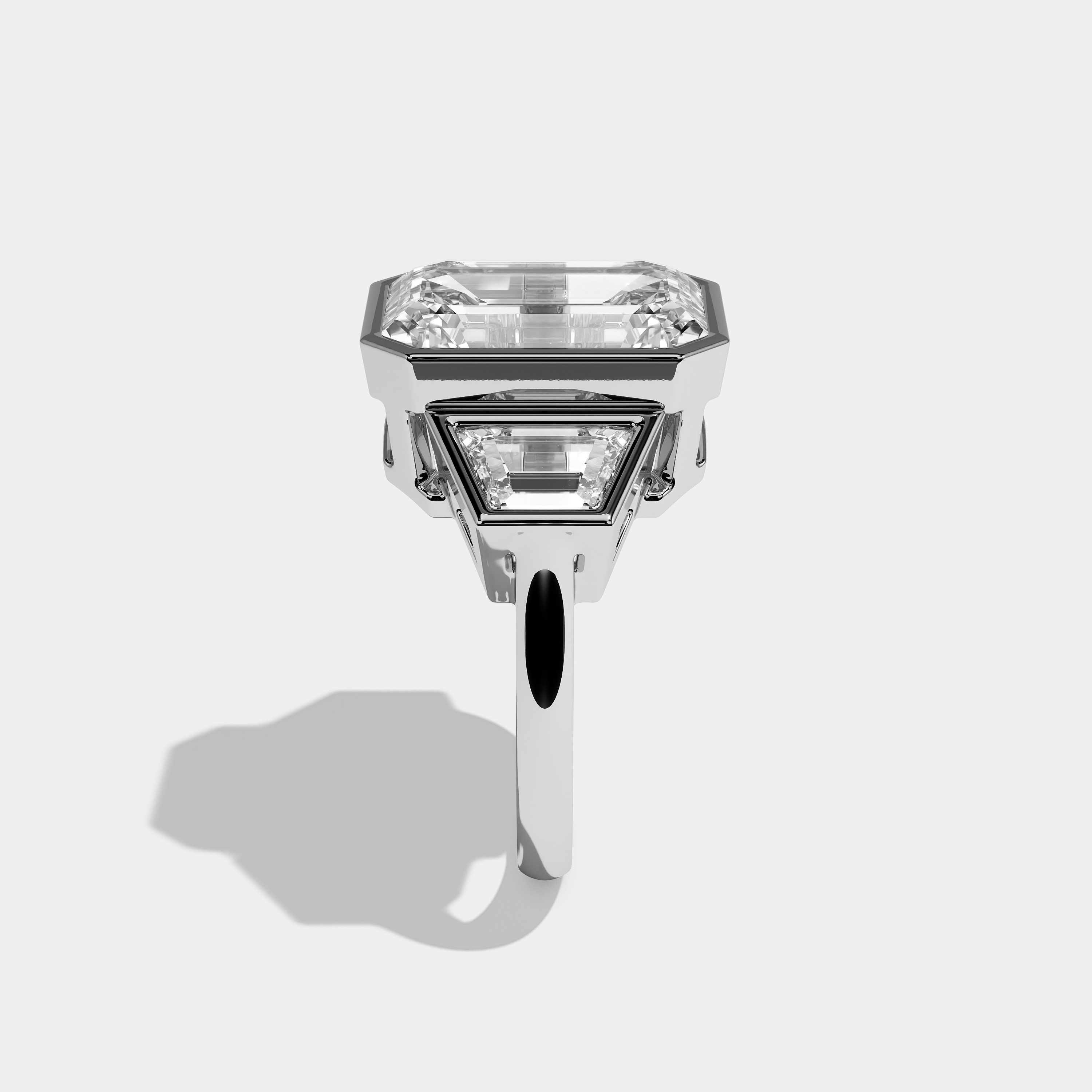 Side View – Kurbãni Durjini Sophie Diamond Emerald Cut Bezel Engagement Ring White Gold