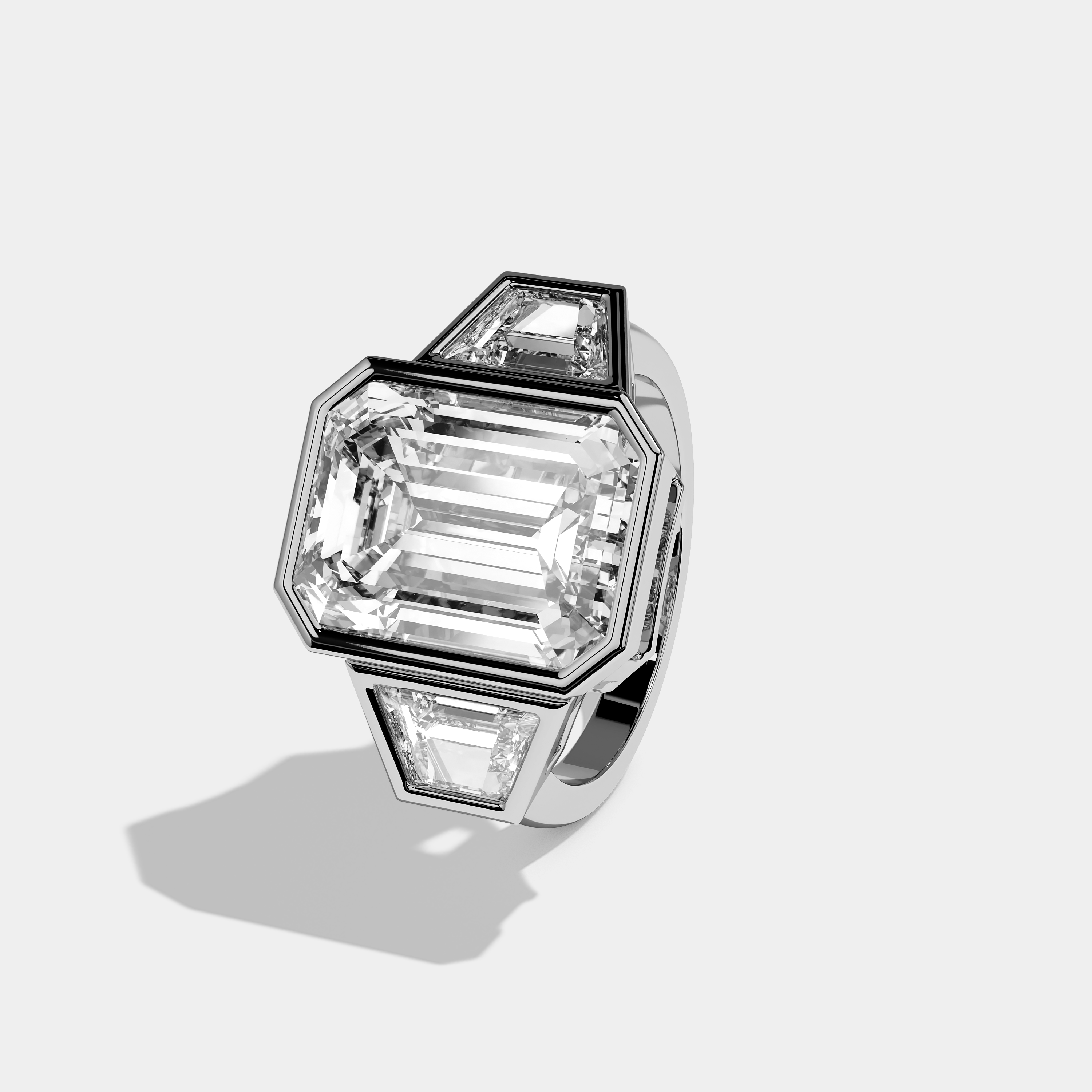 Left View – Kurbãni Durjini Sophie Diamond Emerald Cut Bezel Engagement Ring White Gold