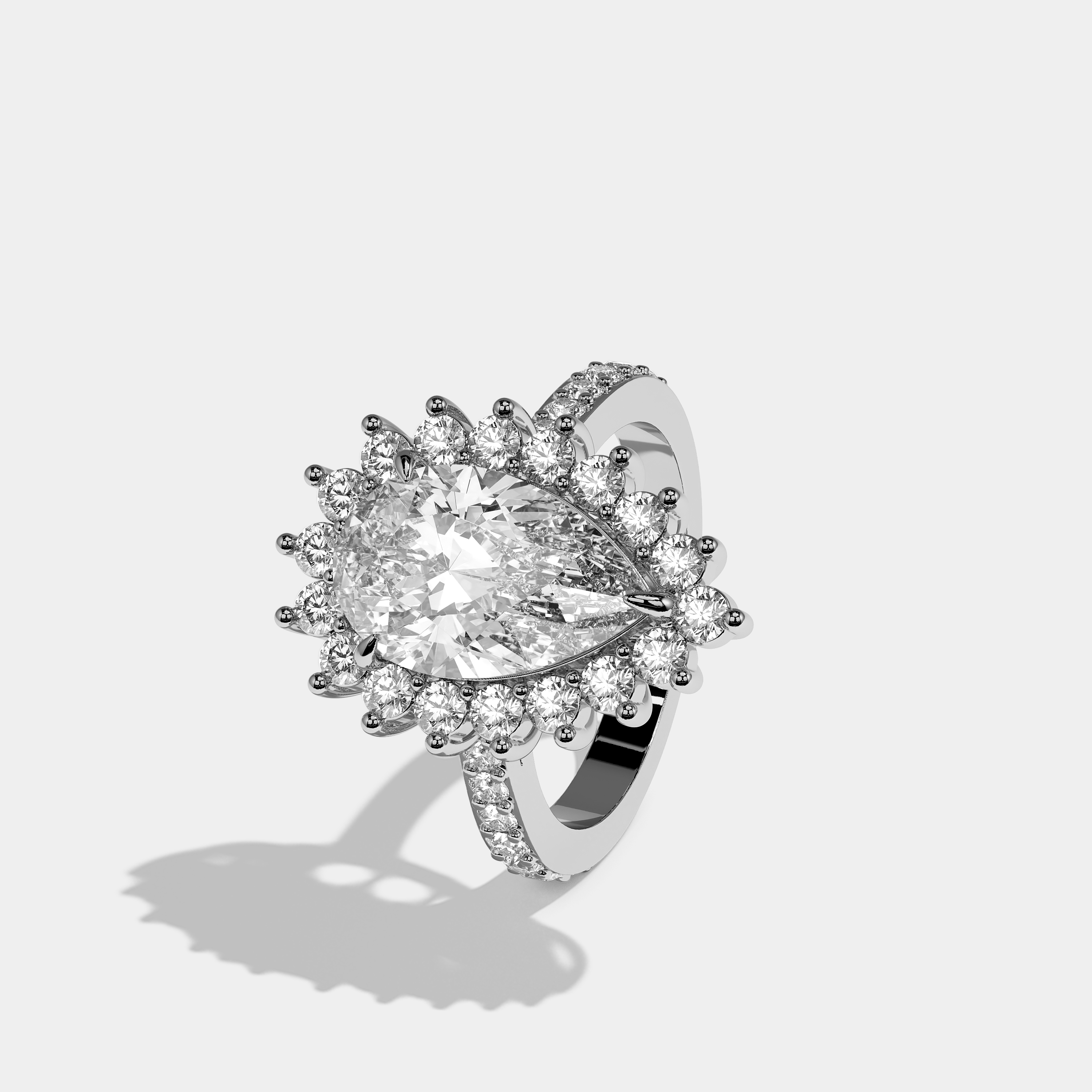 Isabella Diamond Pear Cut Halo Engagement Ring 18K White Gold 20.00ct