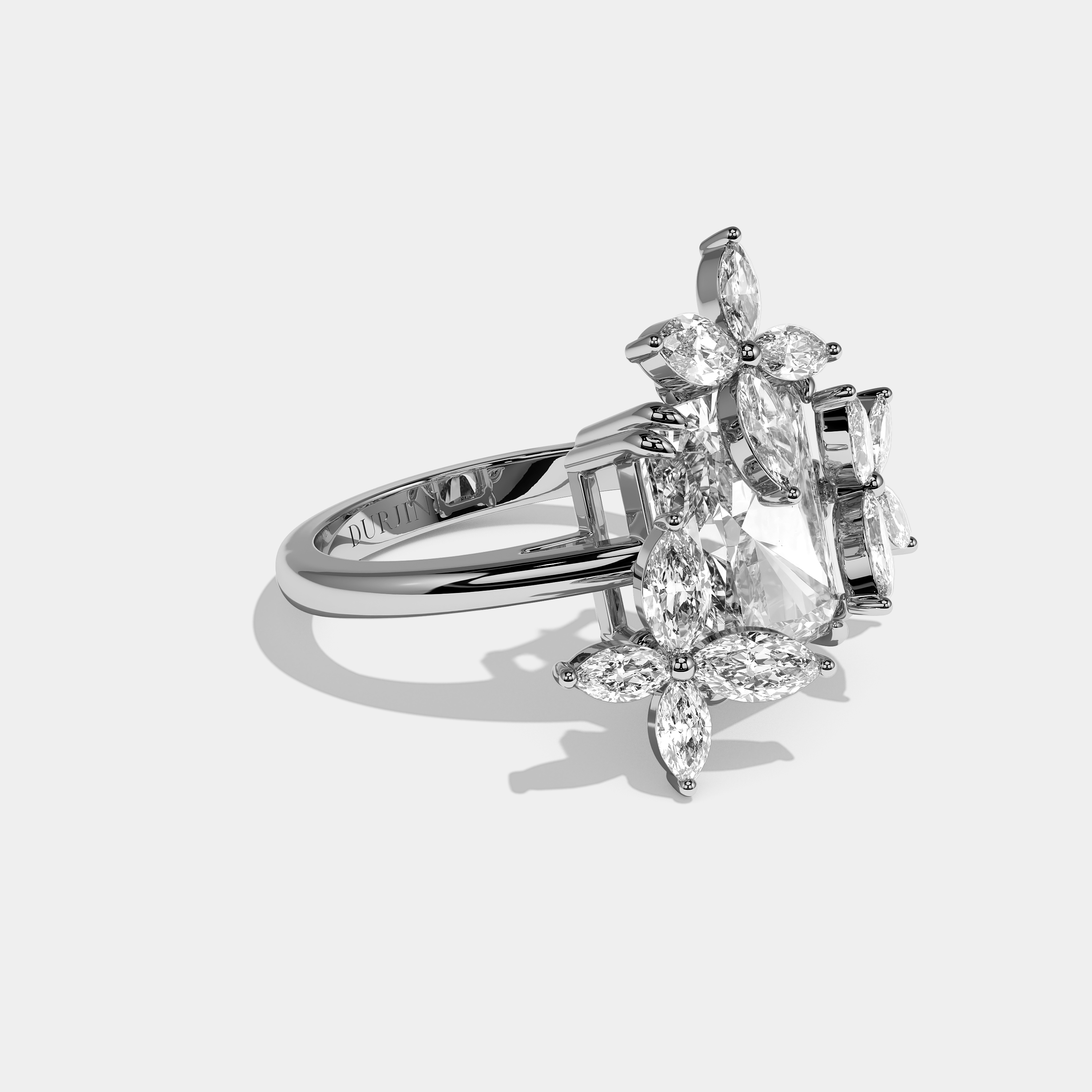 Right View – Kurbãni Durjini Valmont Eclat Diamond Radiant Halo Engagement Ring White Gold