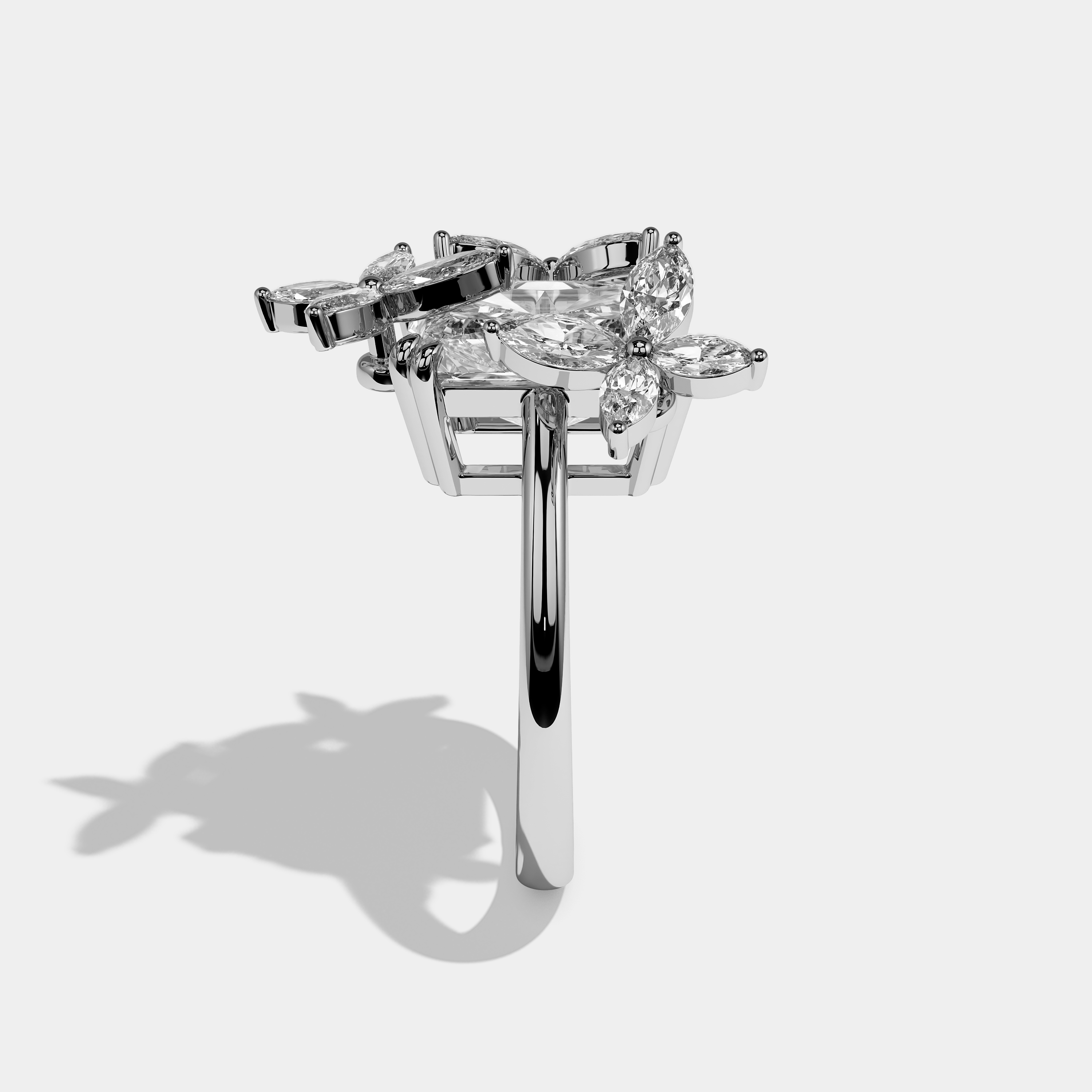 Side View – Kurbãni Durjini Valmont Eclat Diamond Radiant Halo Engagement Ring White Gold