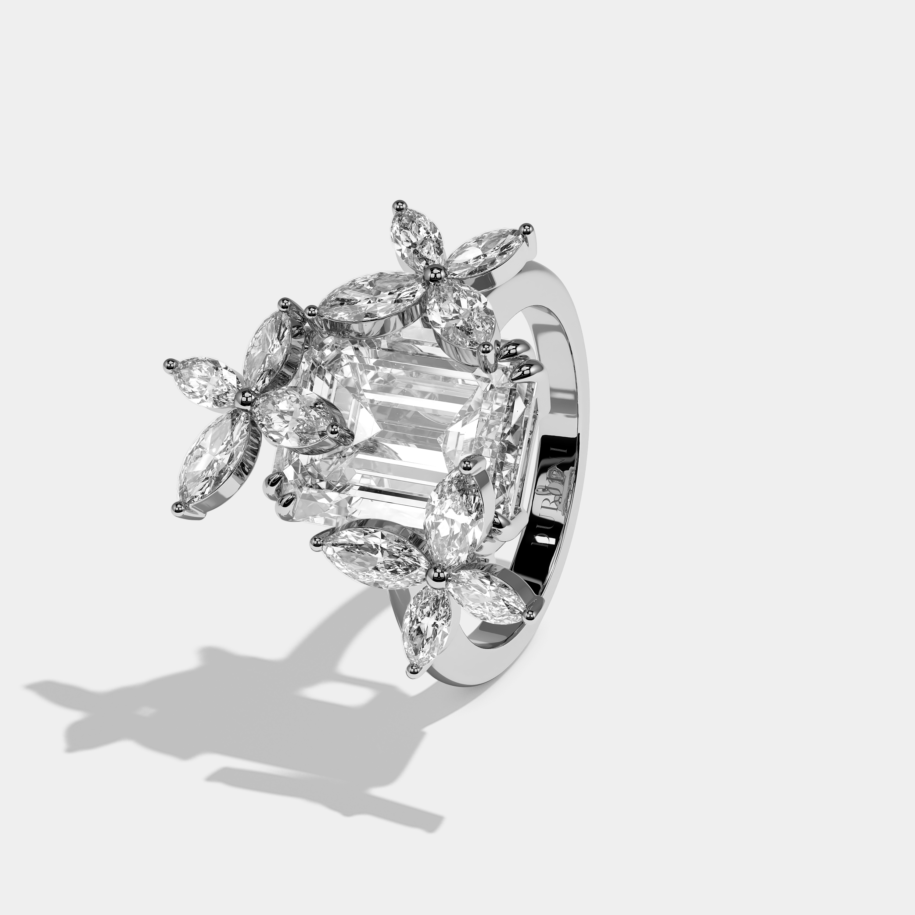 Left View – Kurbãni Durjini Valmont Éclat Diamond Emerald Halo Engagement Ring