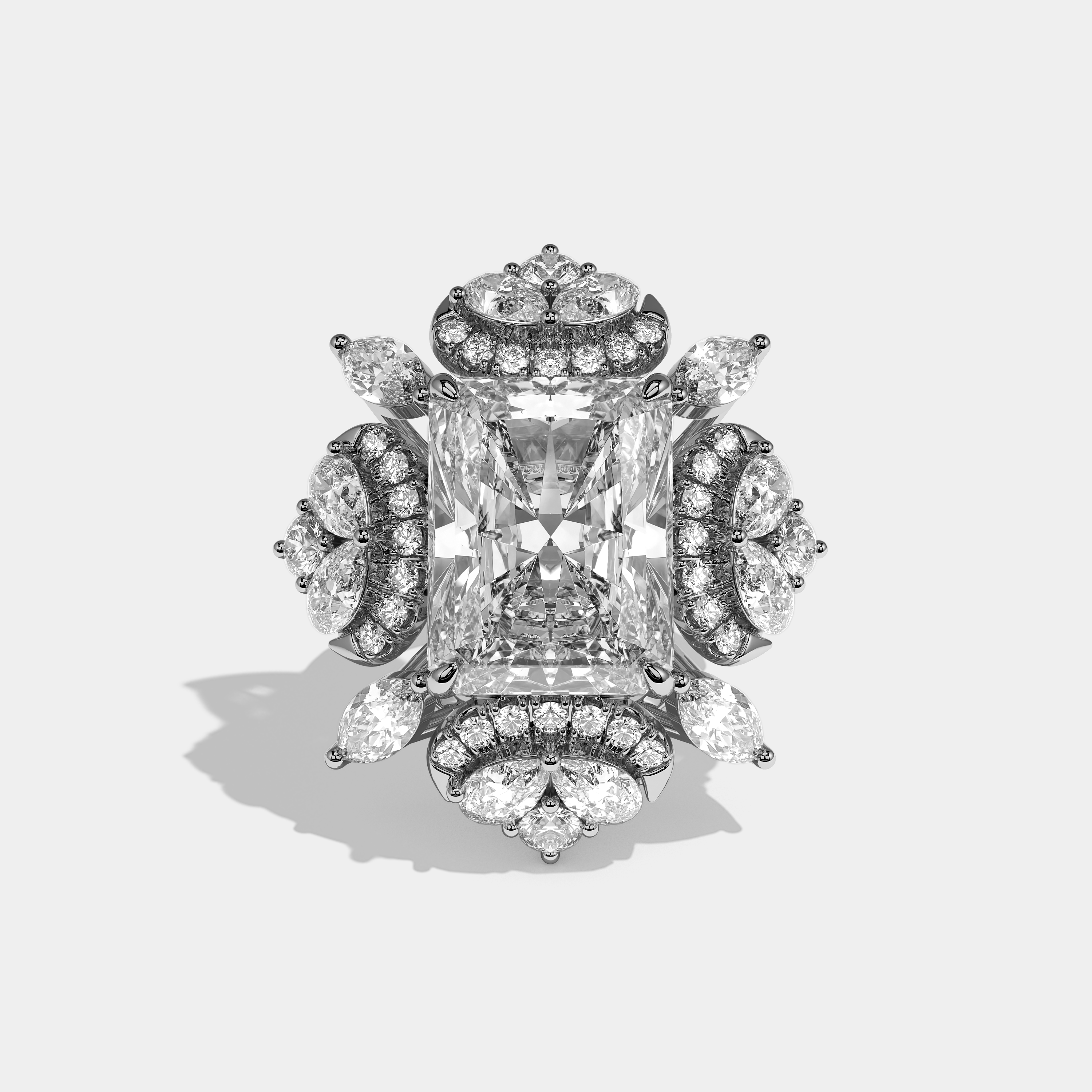 Beaufort Elegance Diamond Radiant Halo Engagement Ring 18K White Gold 40.00ct