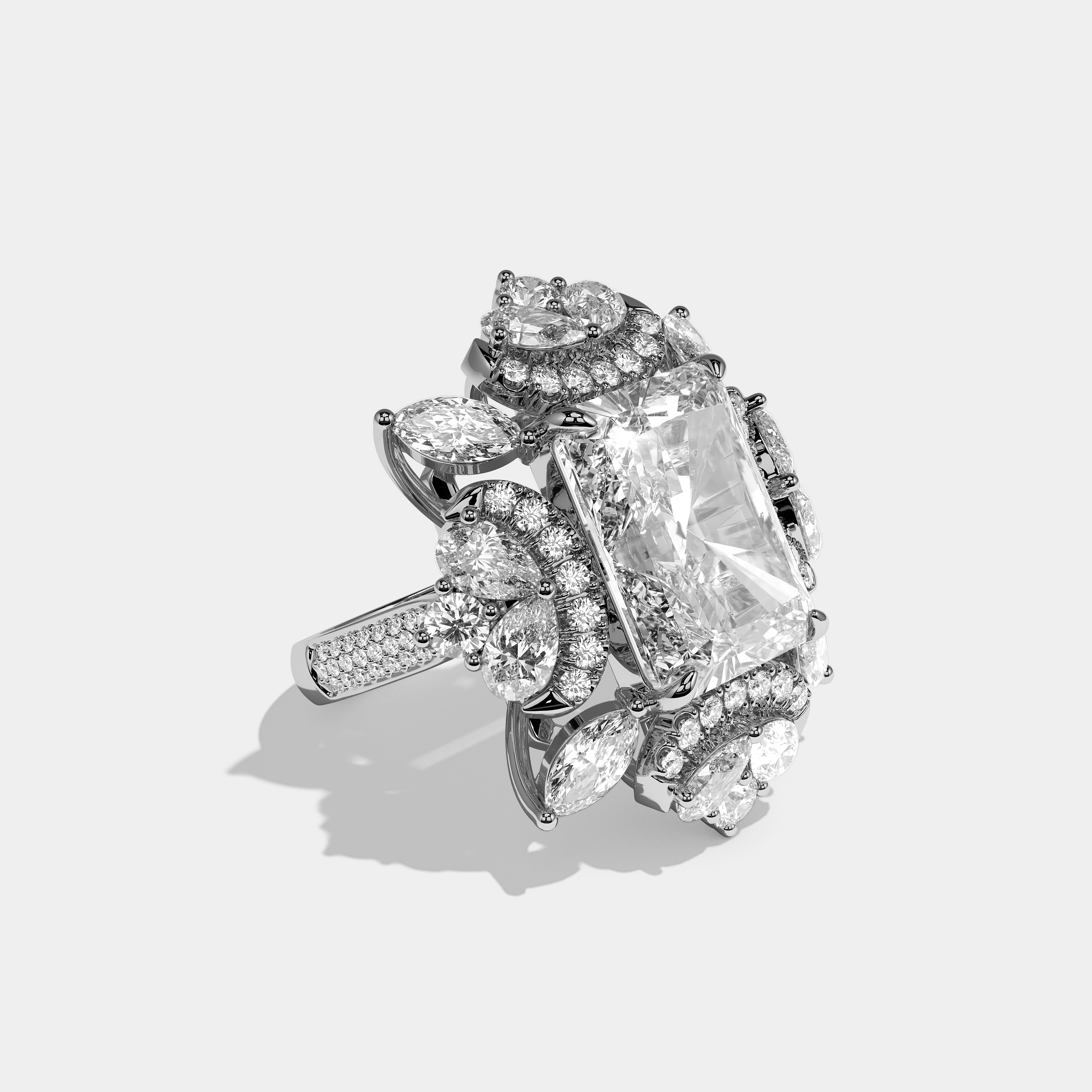 Right View – Kurbãni Durjini Beaufort Elegance Diamond Radiant Halo Engagement Ring White Gold