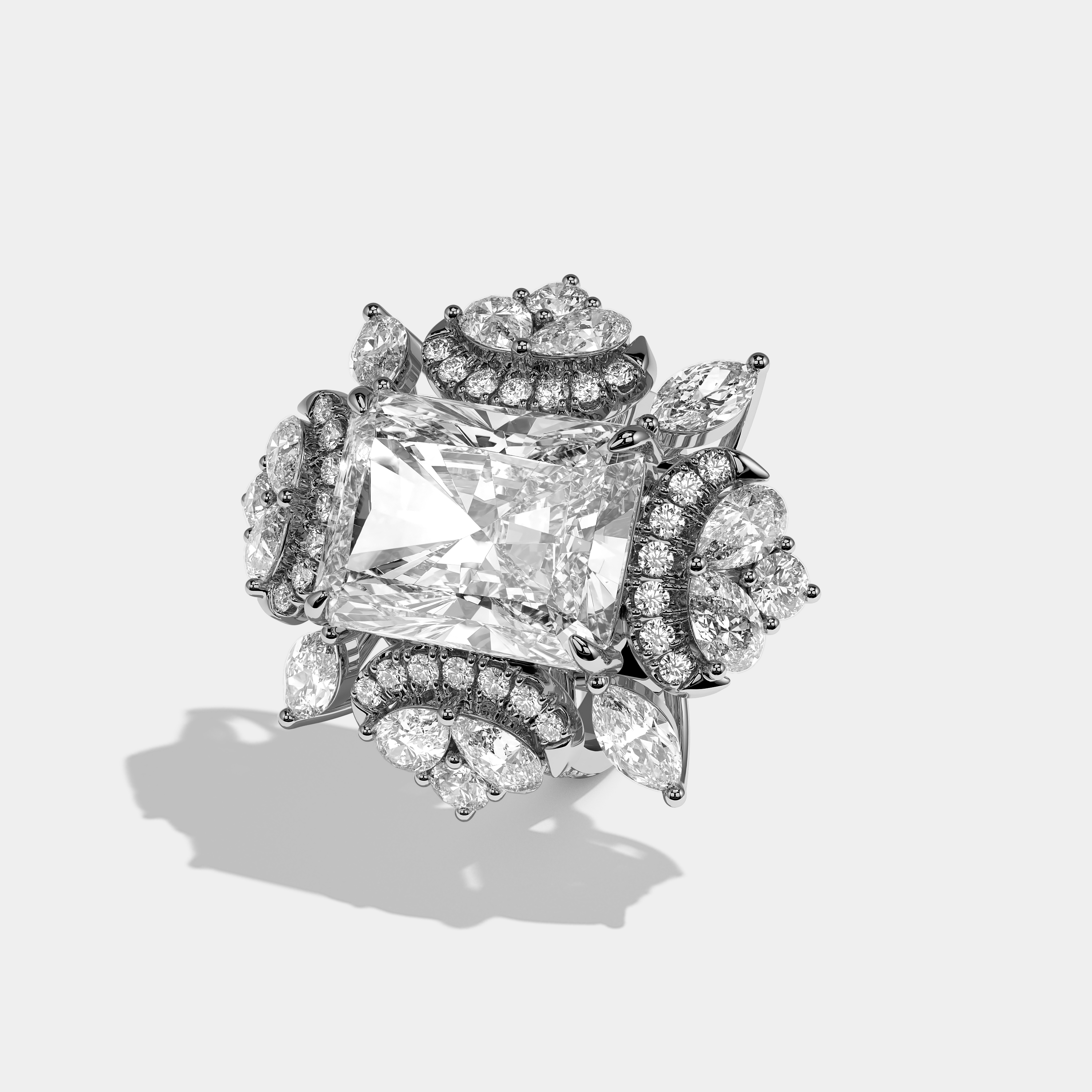 Left View – Kurbãni Durjini Beaufort Elegance Diamond Radiant Halo Engagement Ring White Gold