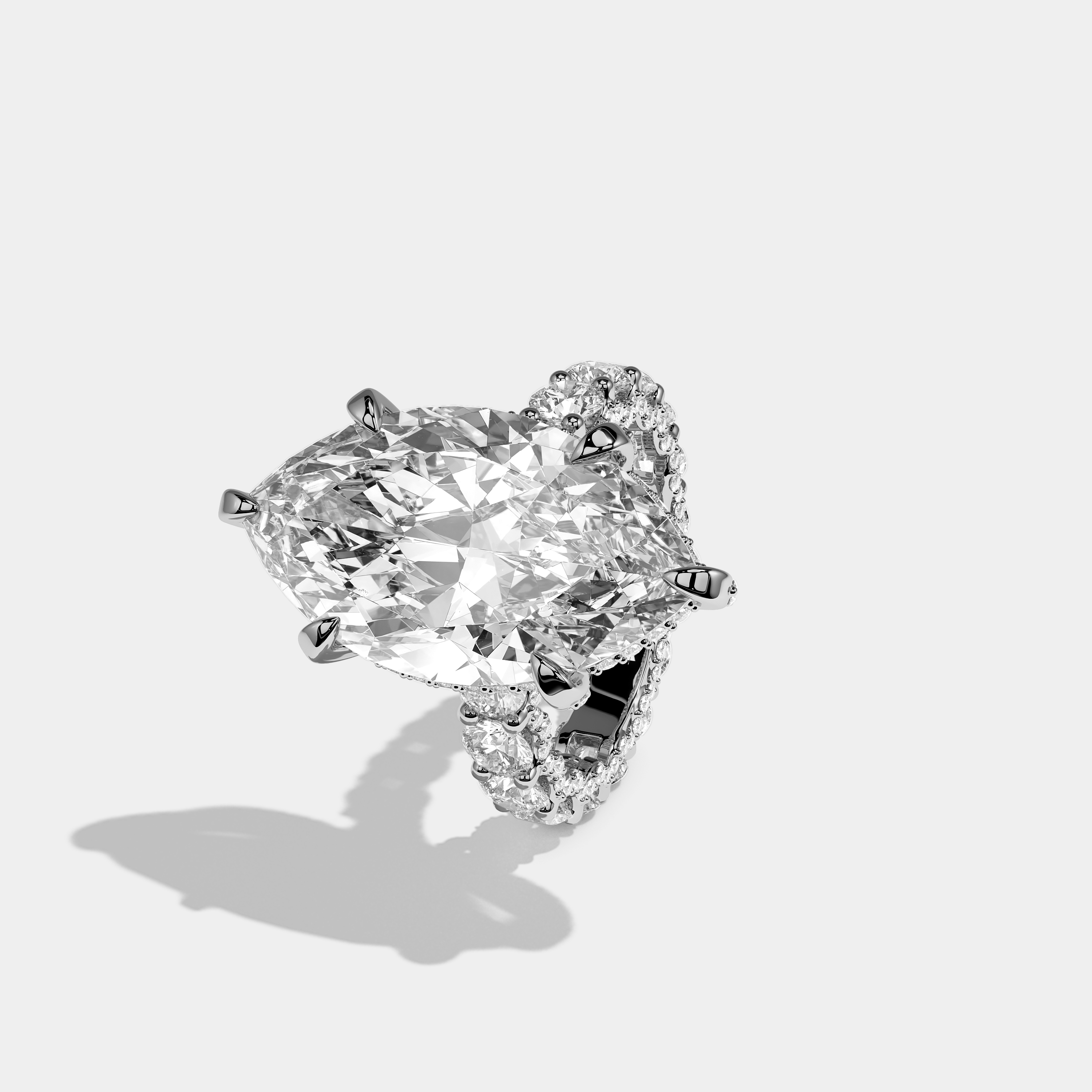 Left View – Kurbãni Durjini Maison Etoile Diamond Marquise Halo Engagement Ring White Gold