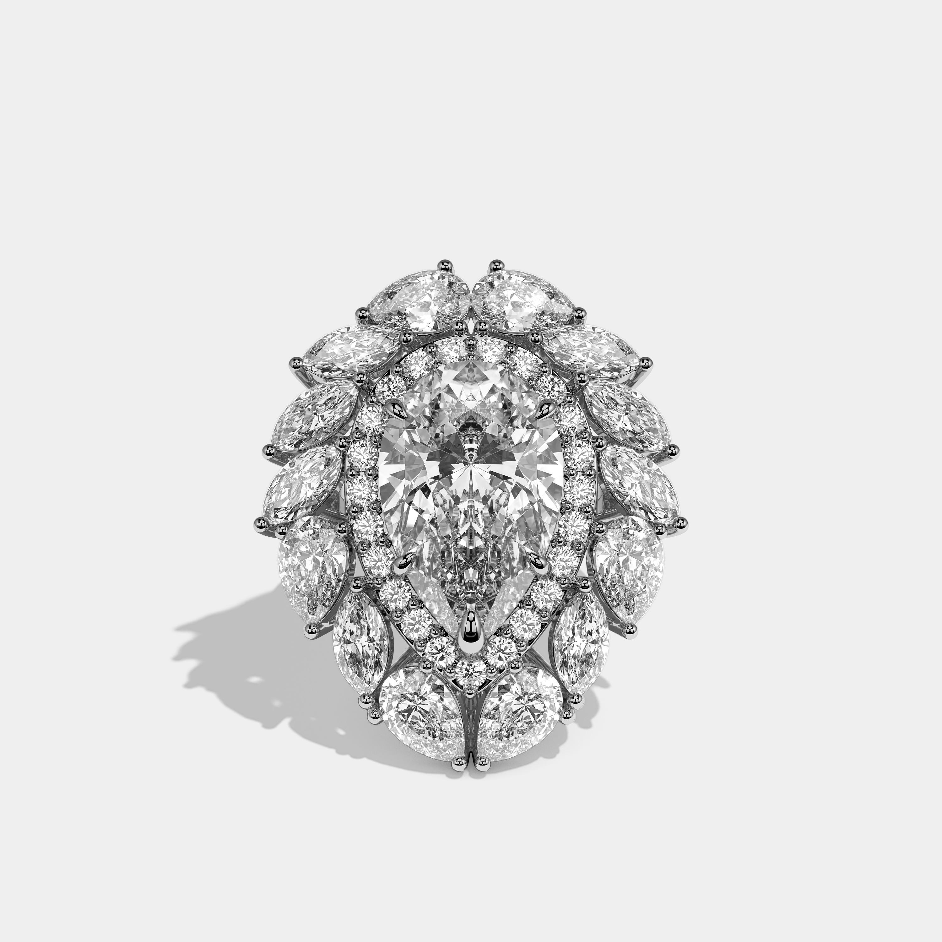 Beaumont Heritage Diamond Pear Halo Engagement Ring 18K White Gold 50.00ct