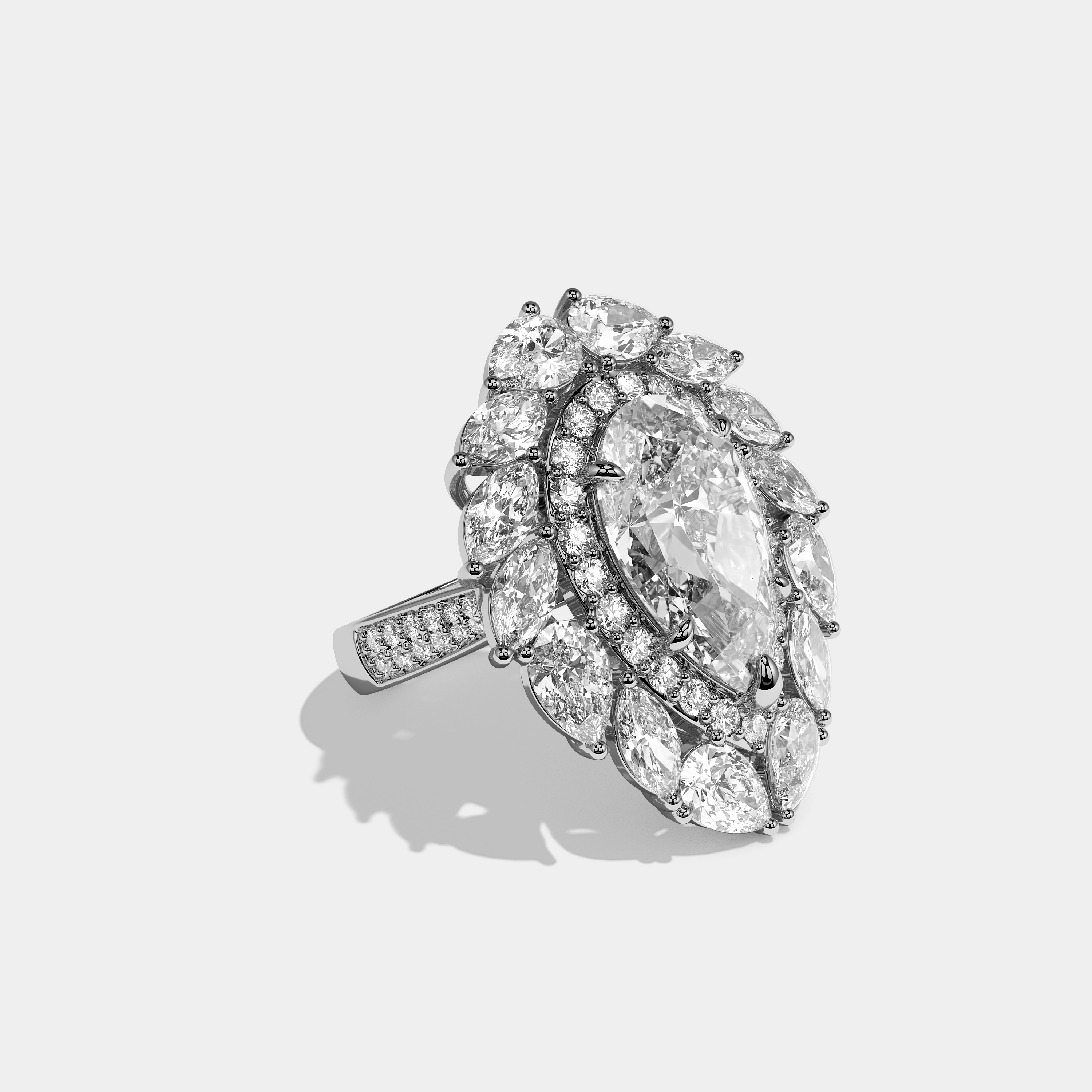 Right View – Kurbãni Durjini Beaumont Heritage Diamond Pear Halo Engagement Ring White Gold