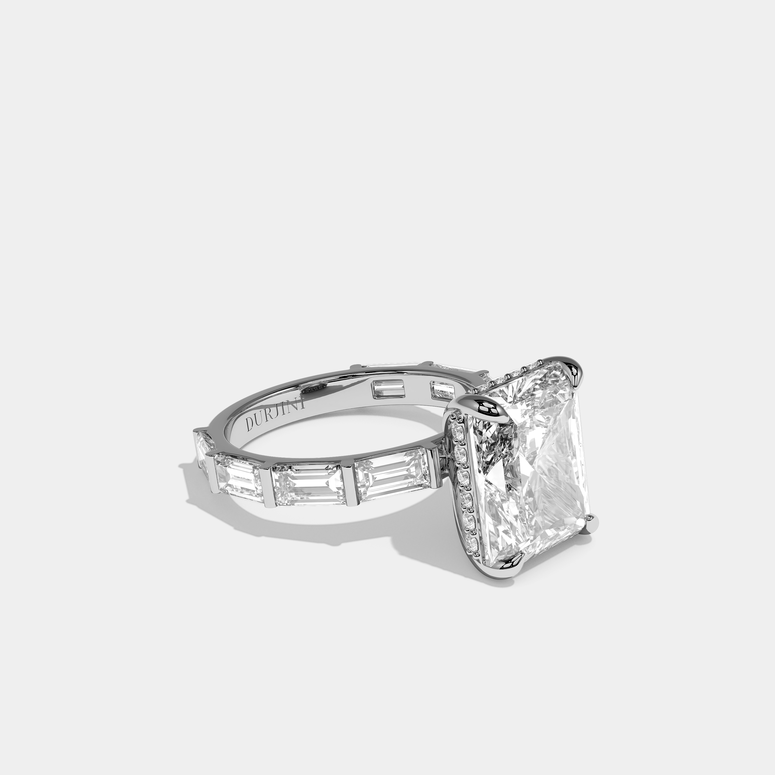 Right View – Kurbãni Durjini Brion Prestige Radiant Halo Diamond Engagement Ring White Gold