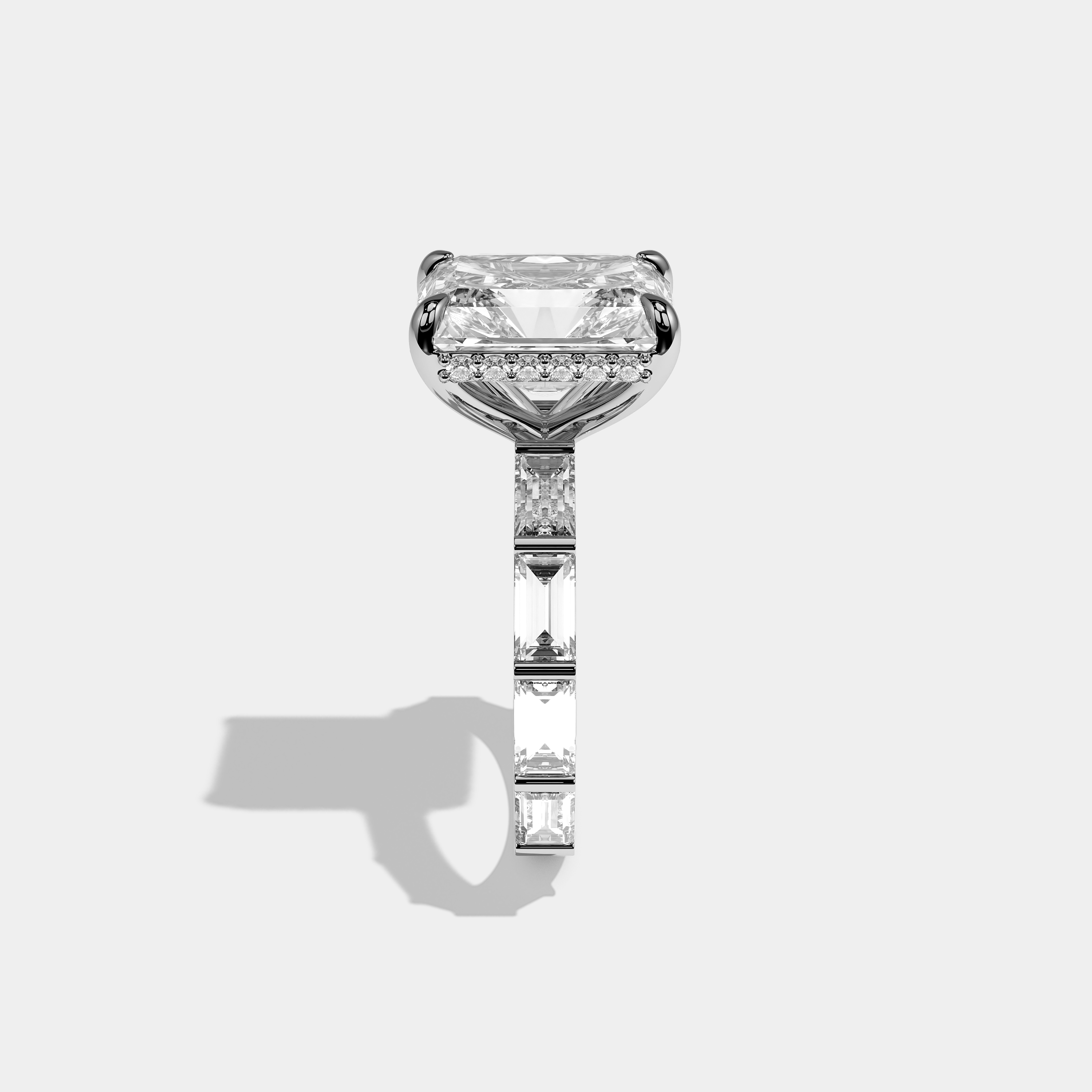 Side View – Kurbãni Durjini Brion Prestige Radiant Halo Diamond Engagement Ring White Gold