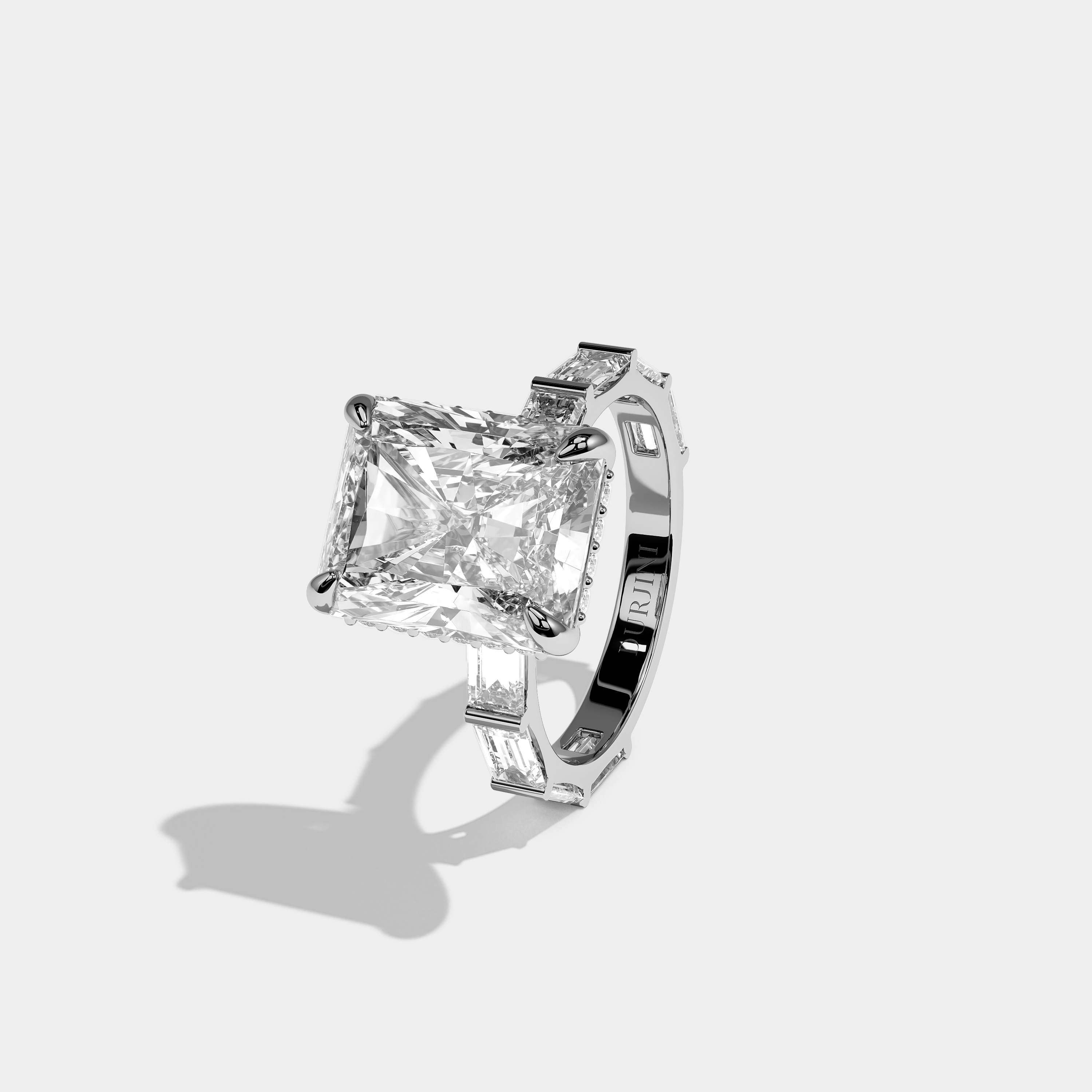 Left View – Kurbãni Durjini Brion Prestige Radiant Halo Diamond Engagement Ring White Gold
