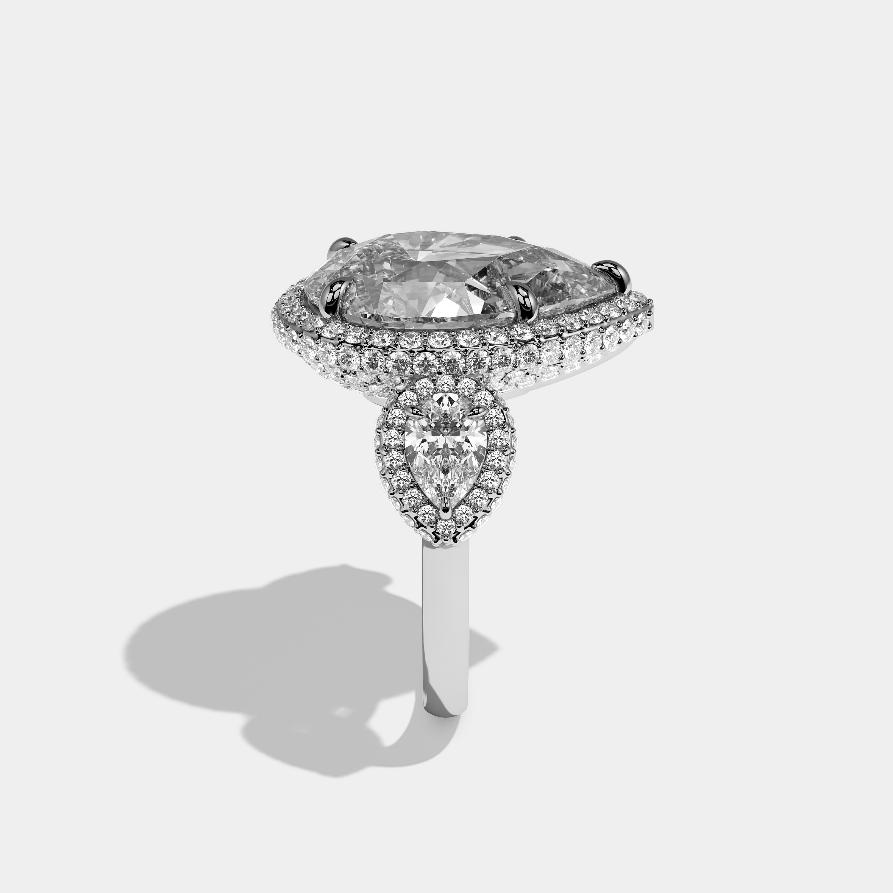 Side View – Kurbãni Durjini Etoile Sereine Diamond Pear Halo Engagement Ring White Gold