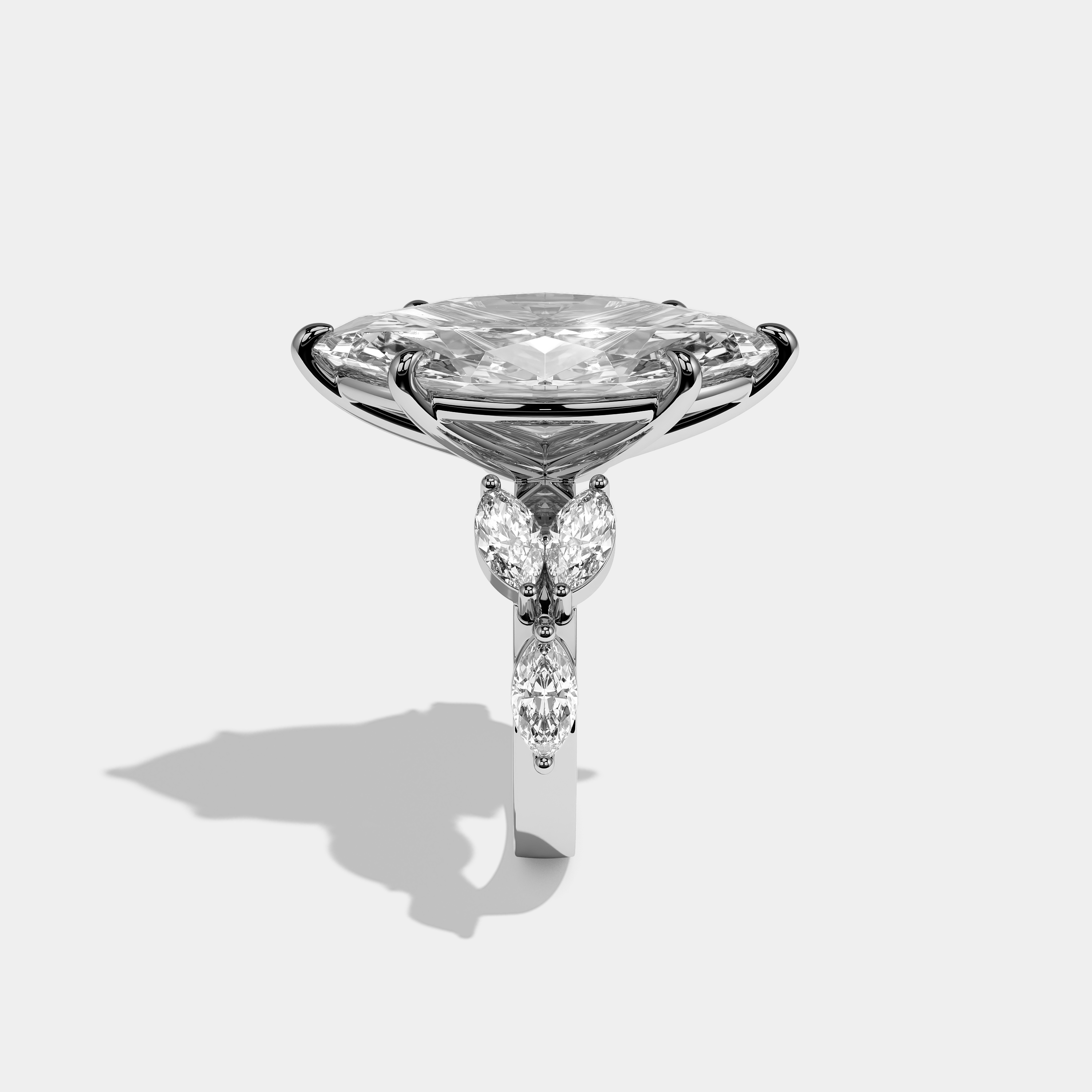 Side View – Kurbãni Durjini Bellecour Essence Diamond Marquise Halo Engagement Ring White Gold