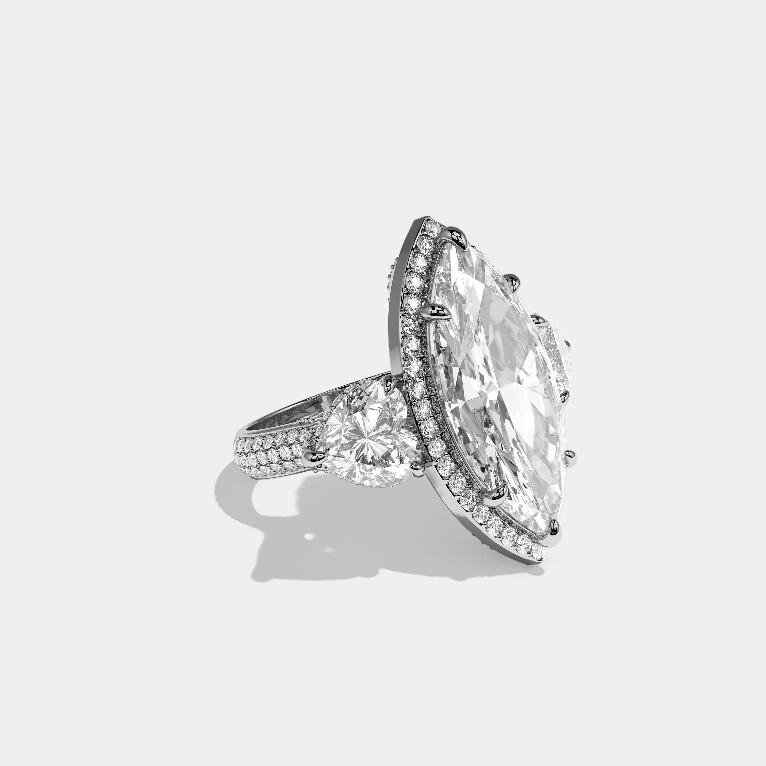 Right View – Kurbãni Durjini Elise d’Or Diamond Marquise Halo Engagement Ring White Gold