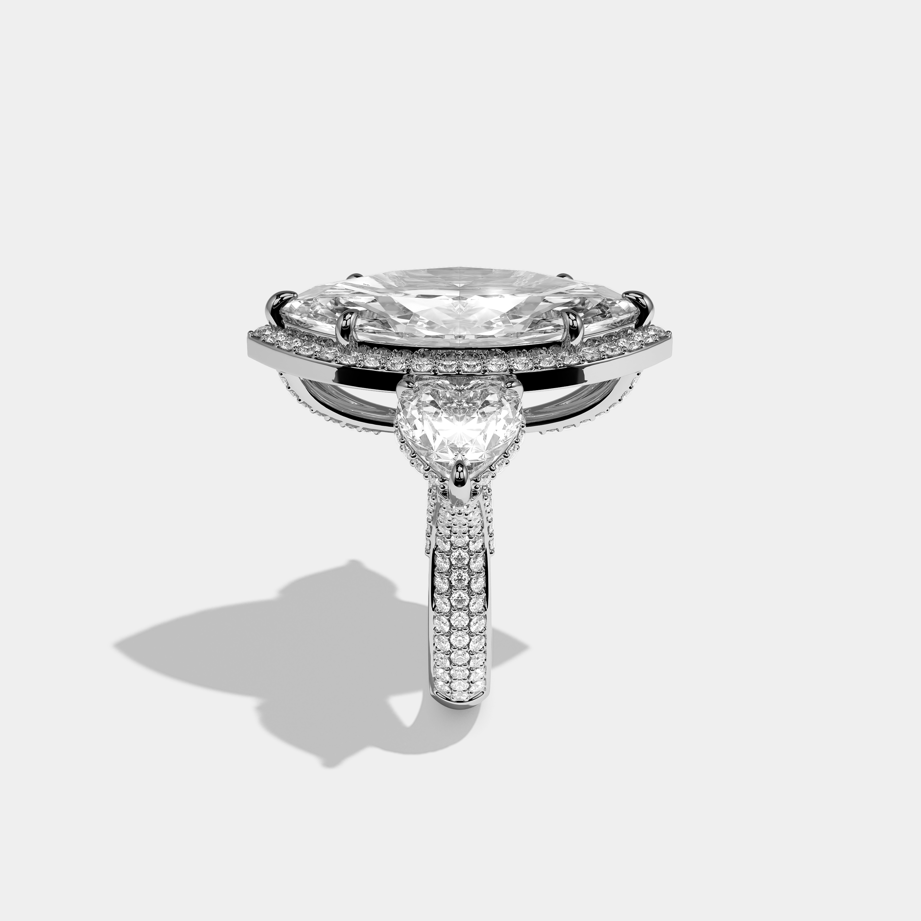 Side View – Kurbãni Durjini Elise d’Or Diamond Marquise Halo Engagement Ring White Gold