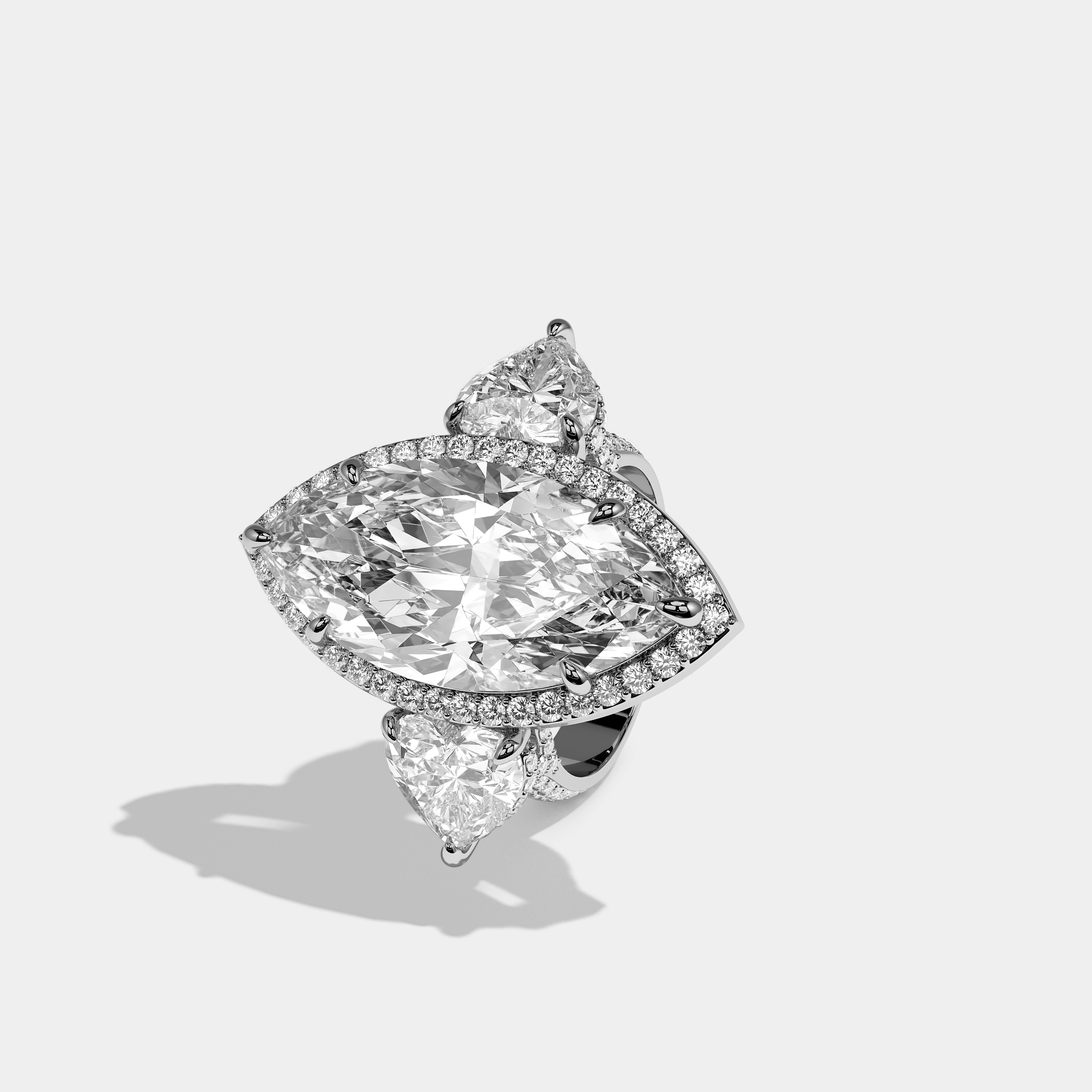 Left View – Kurbãni Durjini Elise d’Or Diamond Marquise Halo Engagement Ring White Gold