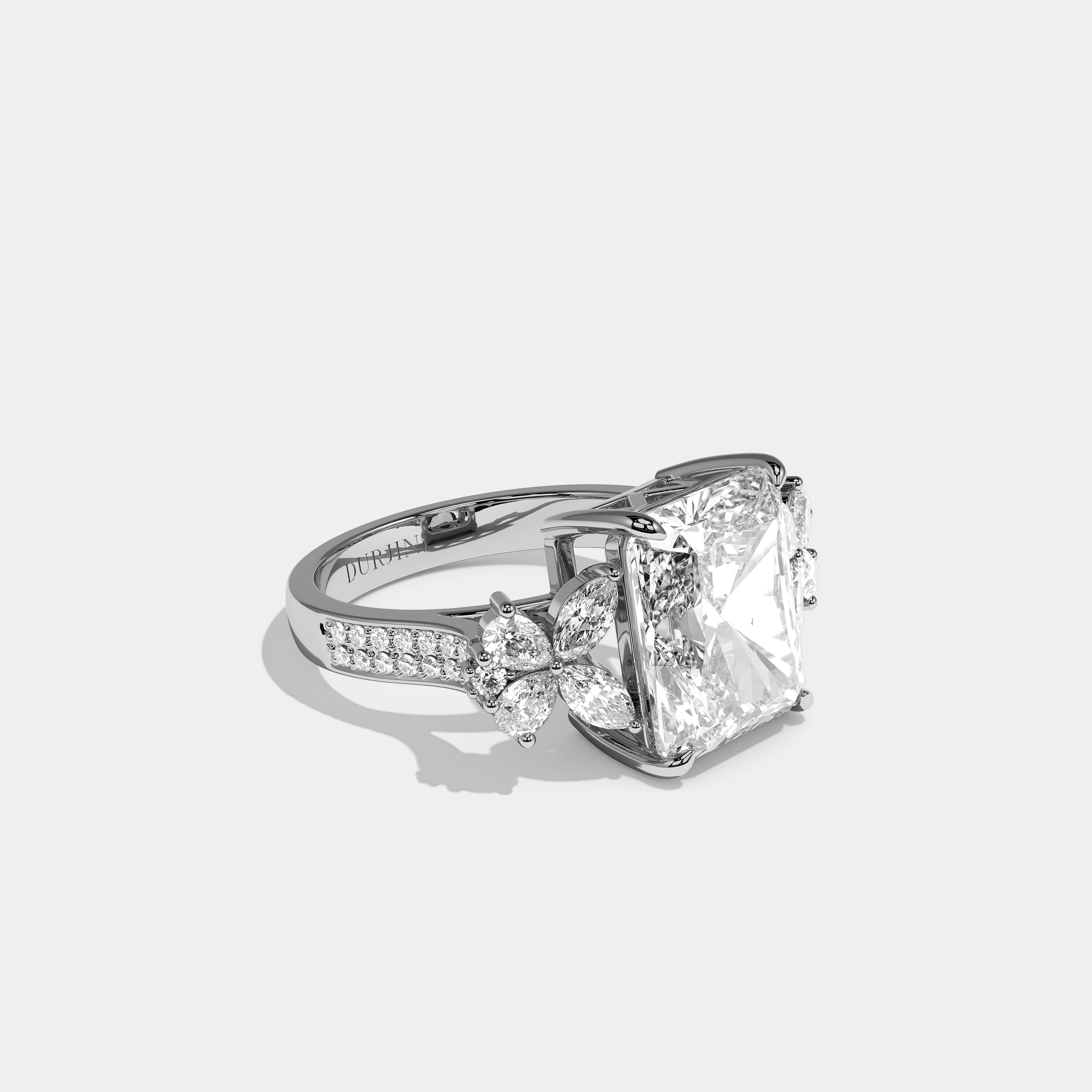 Right View – Kurbãni Durjini Eclaire Amarante Diamond Radiant Halo Engagement Ring White Gold