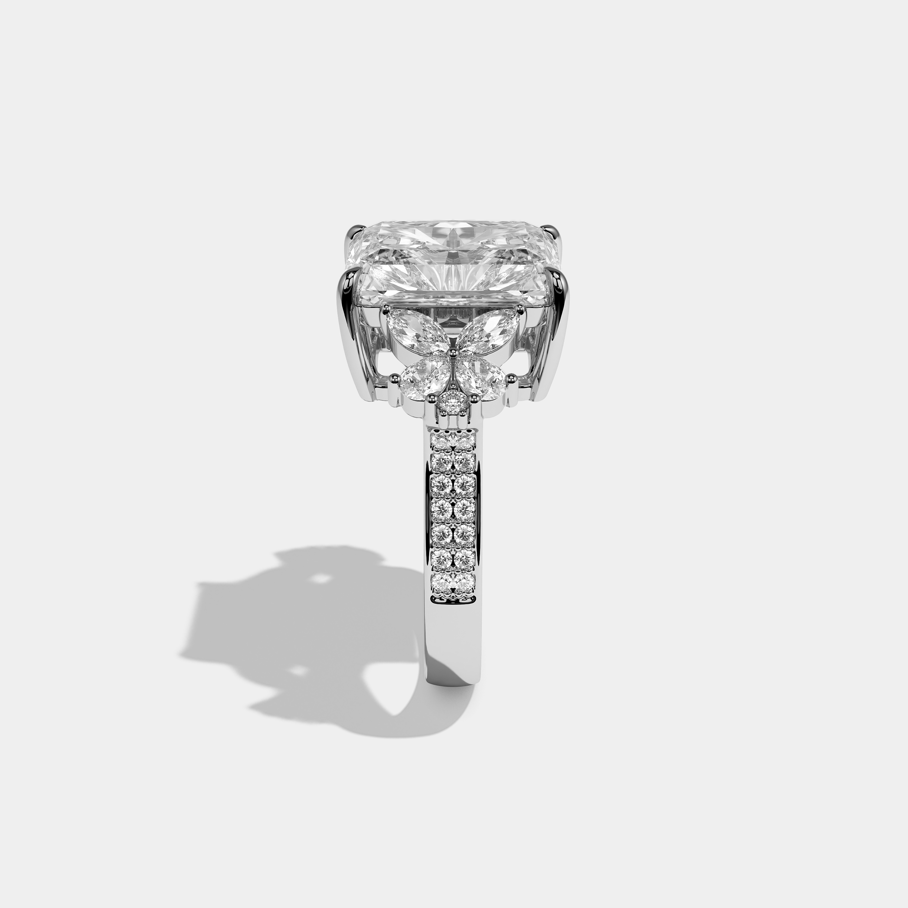 Side View – Kurbãni Durjini Eclaire Amarante Diamond Radiant Halo Engagement Ring White Gold