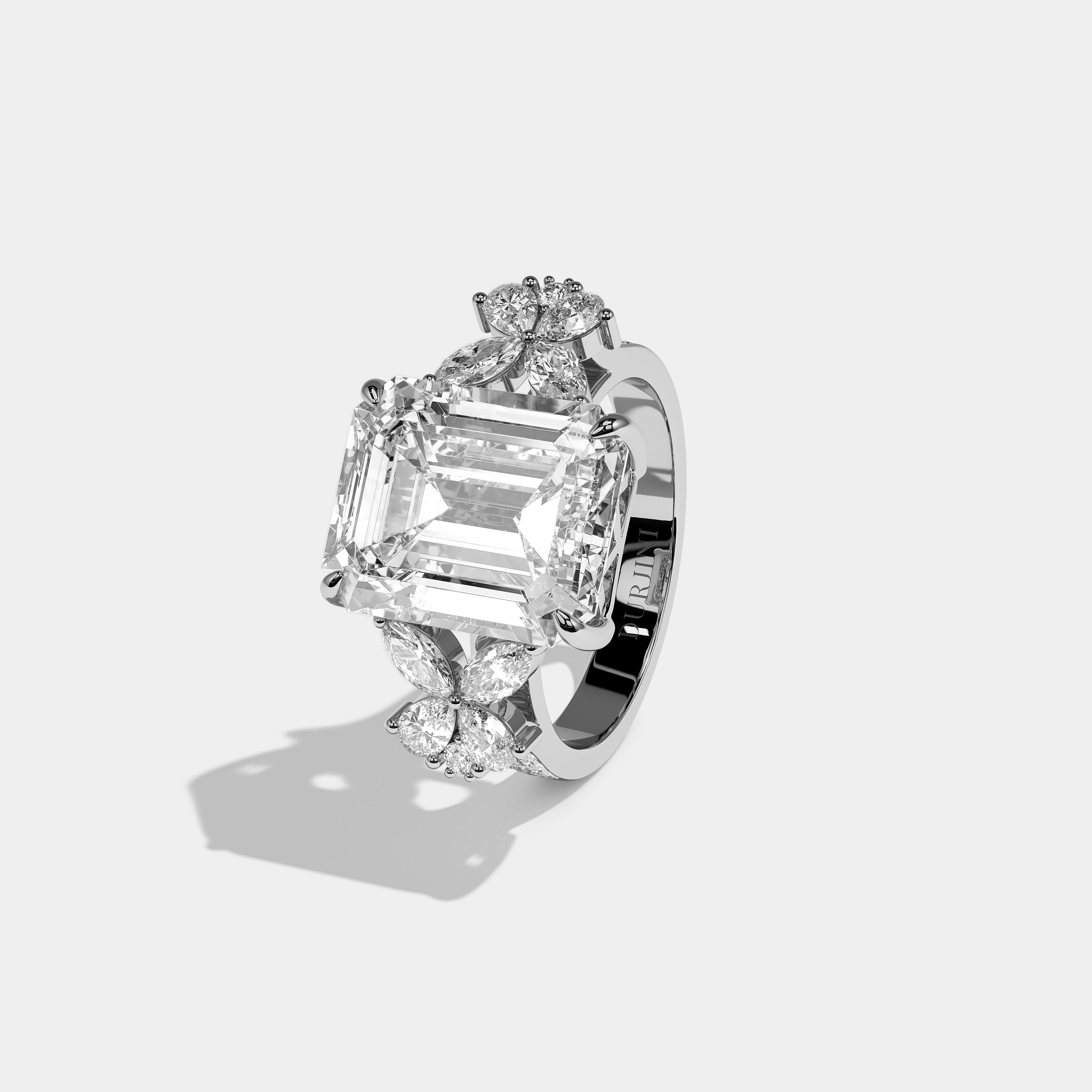 Left View – Kurbãni Durjini Eclaire Amarante Diamond Emerald Halo Engagement Ring