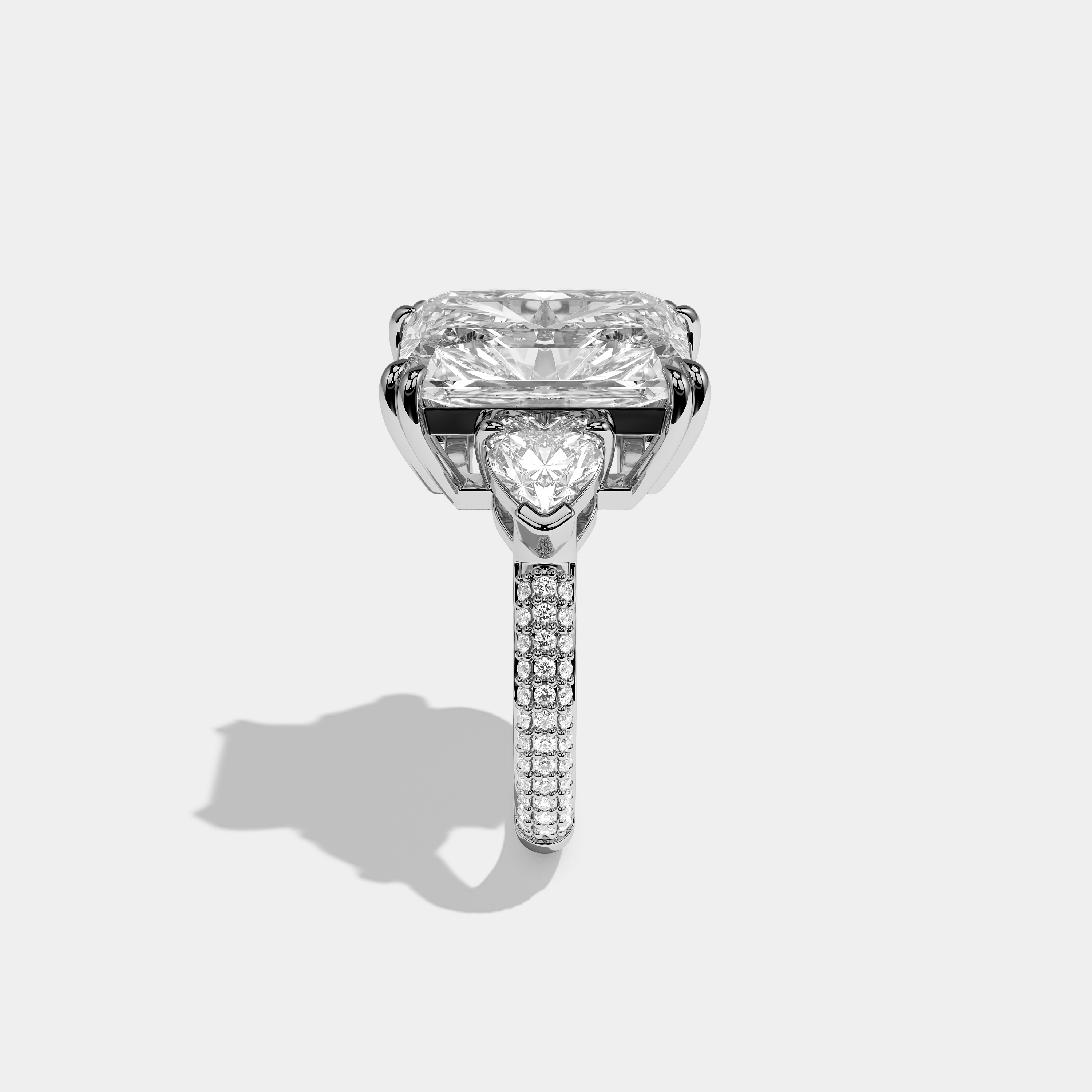 Side View – Kurbãni Durjini Aubry Celeste Diamond Radiant Halo Engagement Ring White Gold