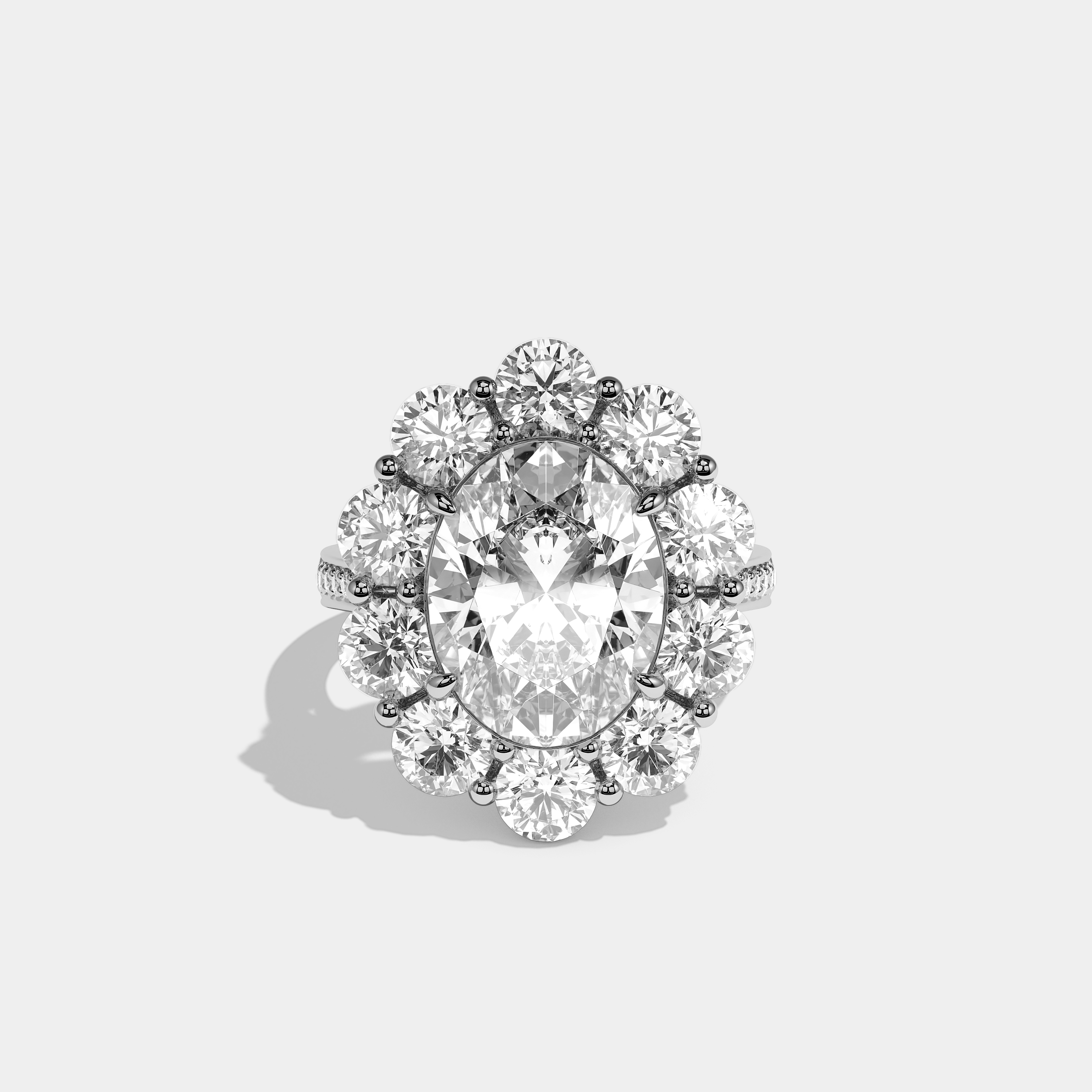 Marquise de Lys Diamond Oval Halo Engagement Ring 18K White Gold 20.00ct