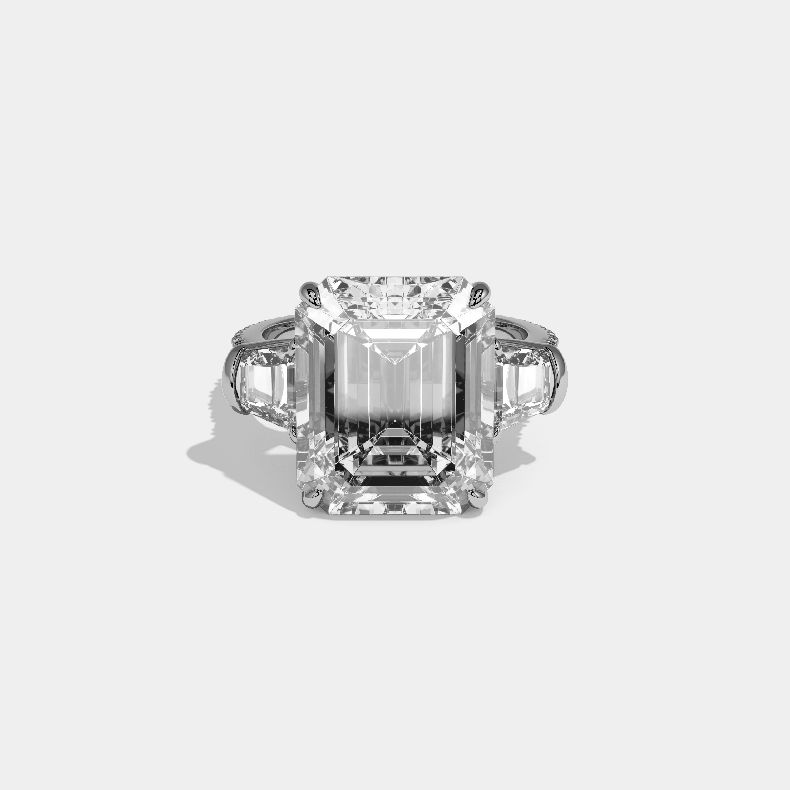 Amaris Emerald Cut Diamond Halo Band With Twin Stepcut Sides Engagement Ring 10ct 18k White Gold