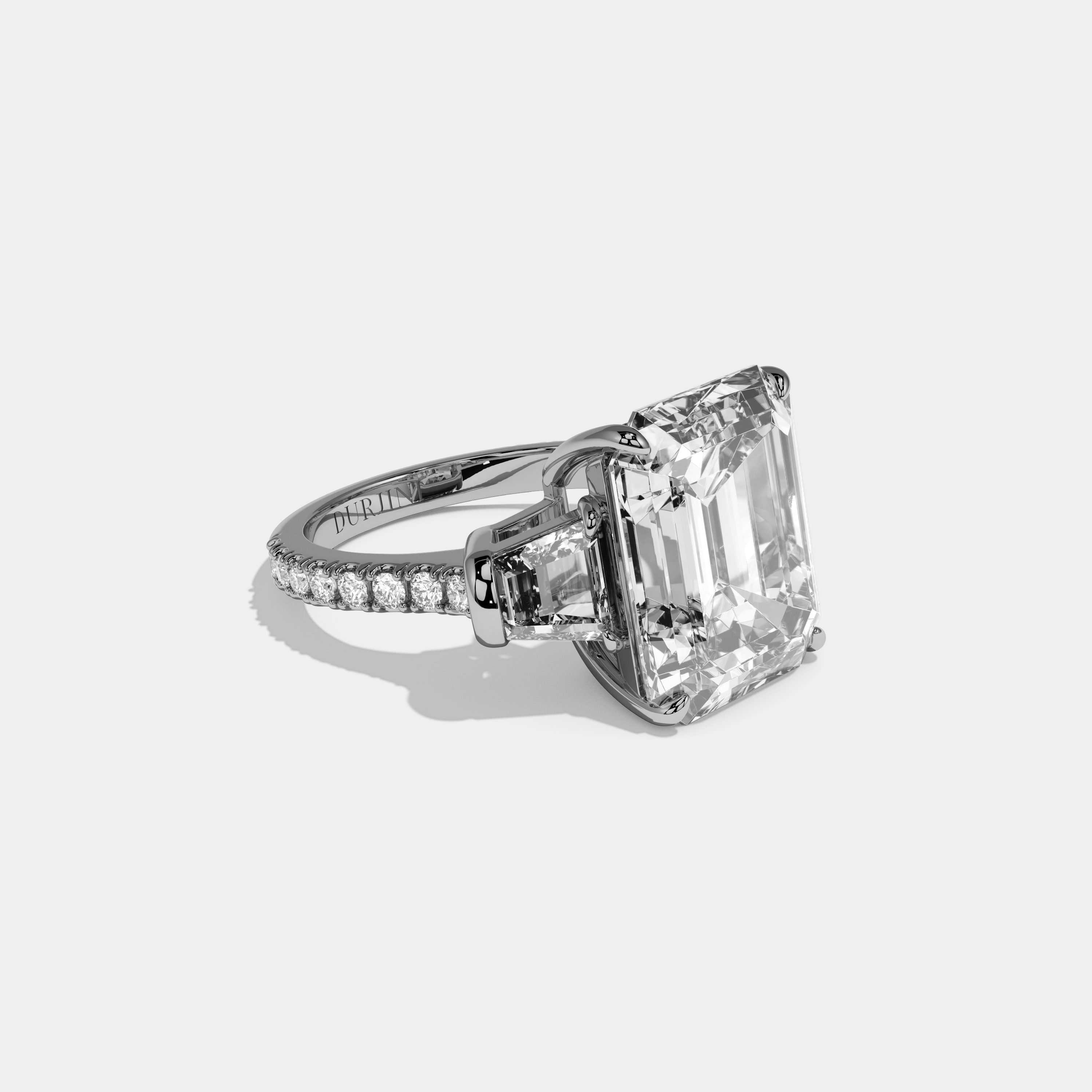 Amaris Emerald Cut Diamond Halo Band With Twin Stepcut Sides Engagement Ring 10ct 18k White Gold