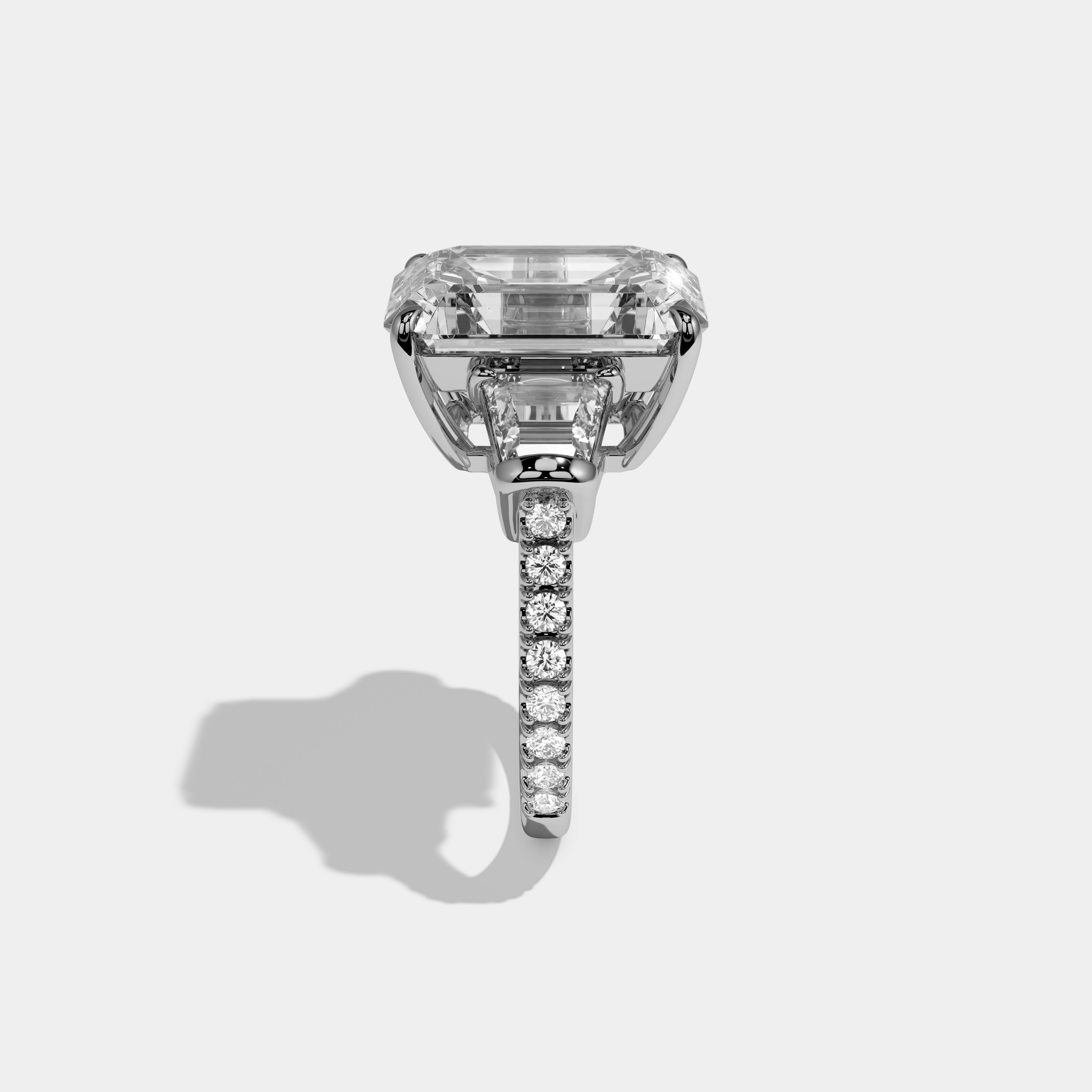 Amaris Emerald Cut Diamond Halo Band With Twin Stepcut Sides Engagement Ring 10ct 18k White Gold