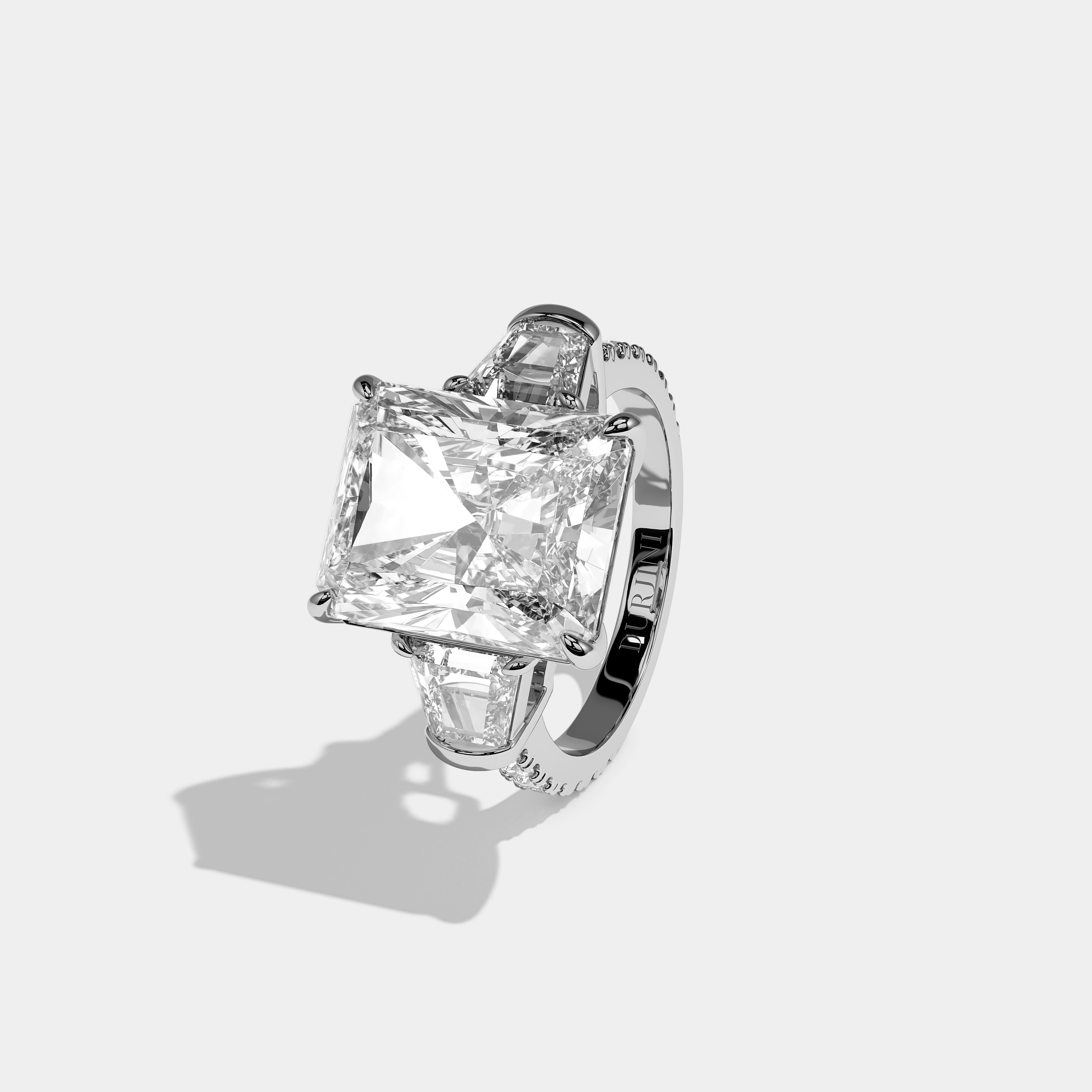 Left View – Kurbãni Durjini Chevalier d’Argent Diamond Radiant Halo Engagement Ring White Gold