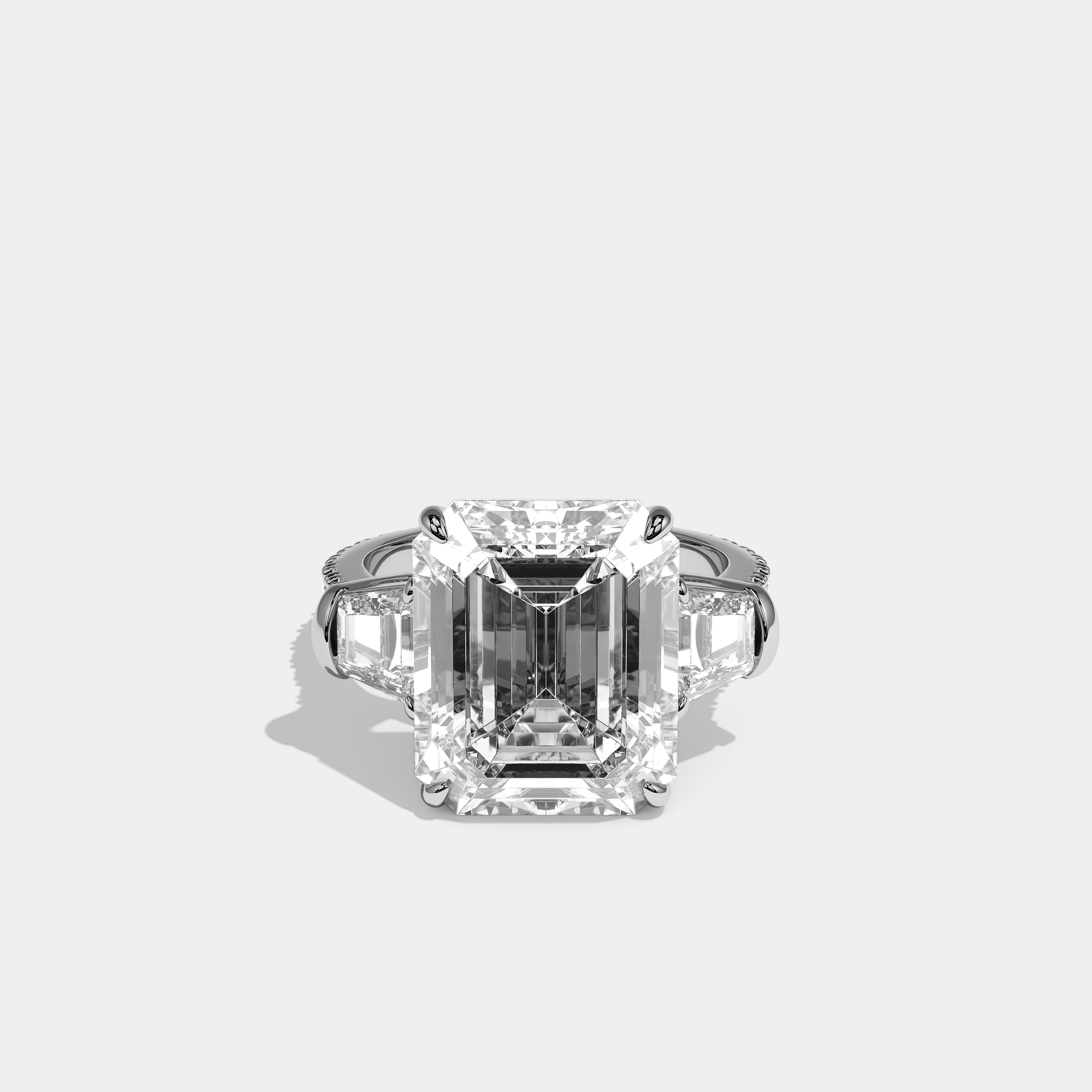 Chevalier d’Argent Diamond Emearld Halo Engagement Ring 18K White Gold 14.50ct