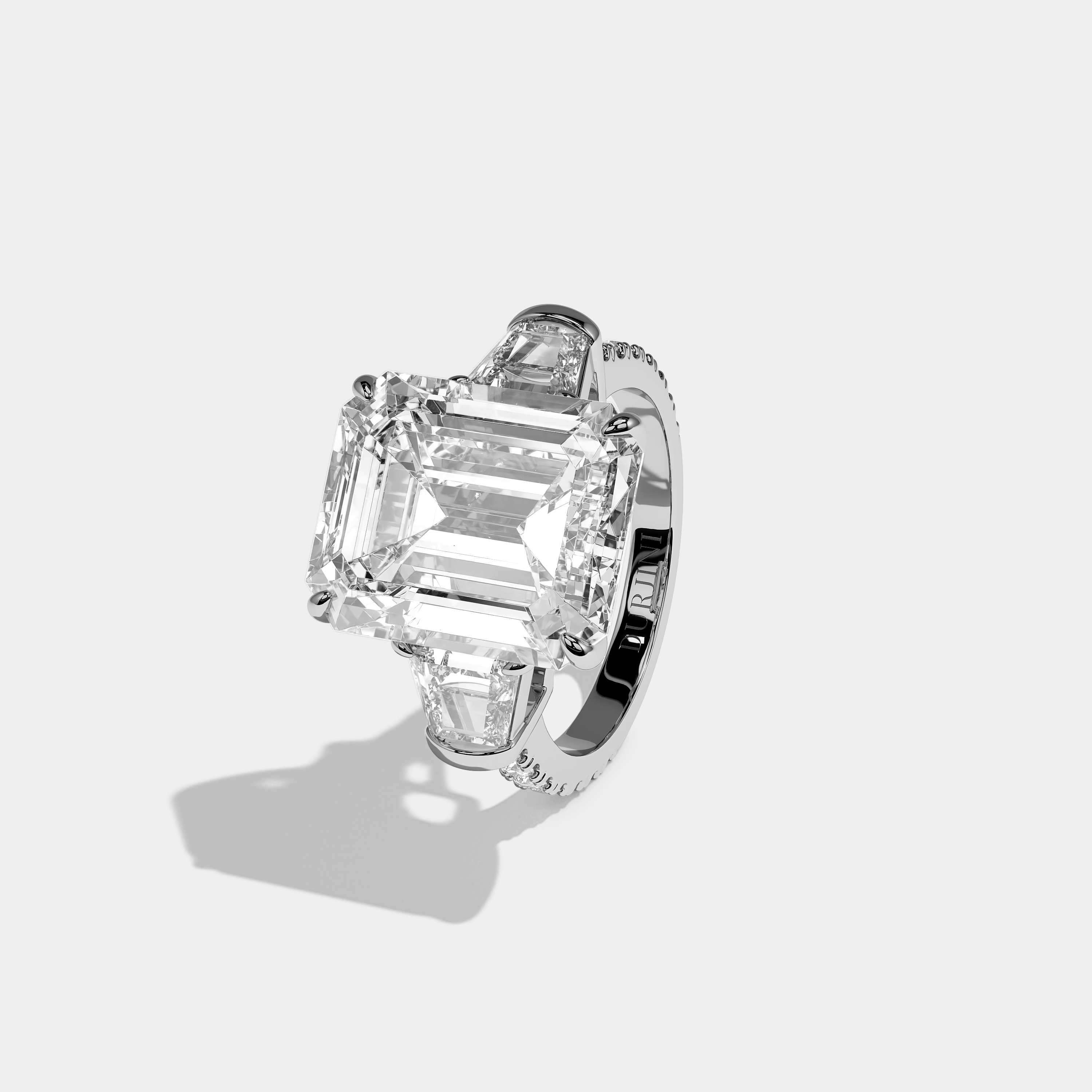 Left View – Kurbãni Durjini Chevalier d’Argent Diamond Emerald Halo Engagement Ring